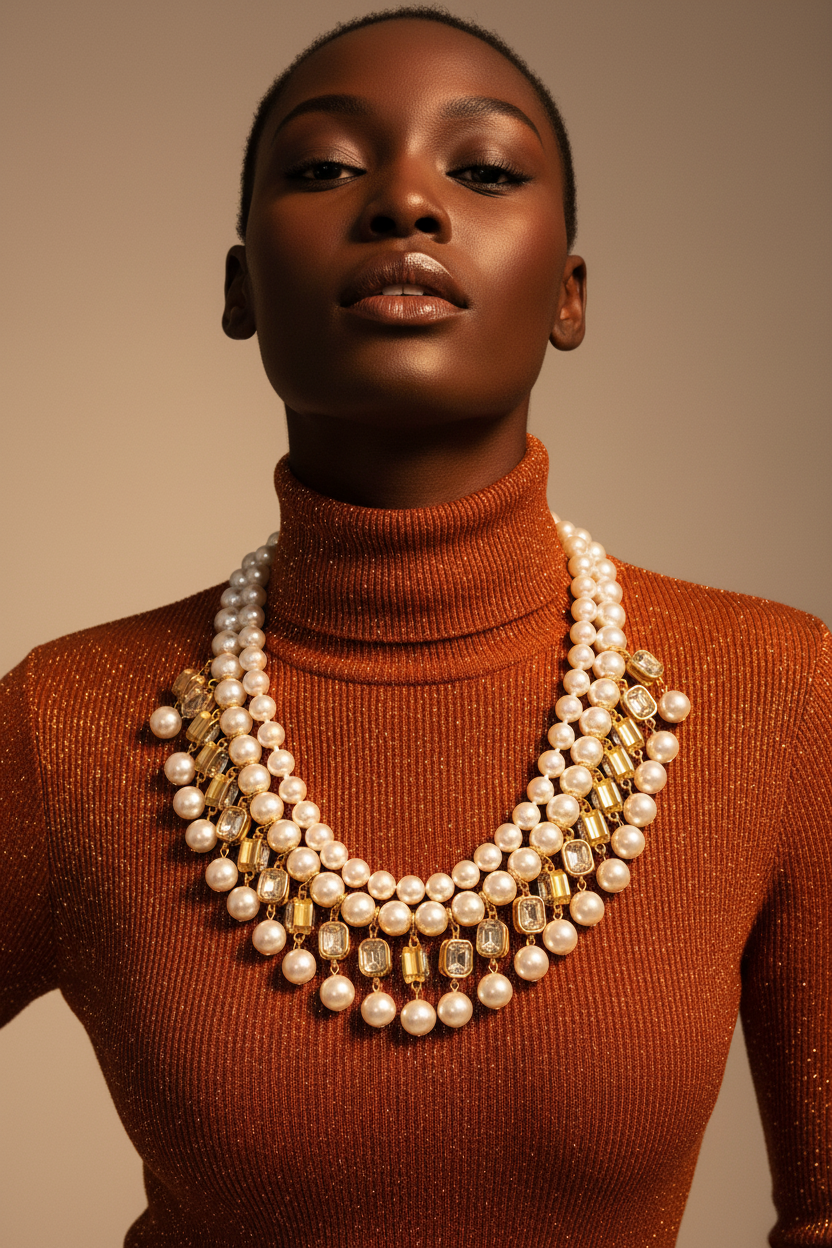 Modern glass pearl and crystal cleopatra statement necklace