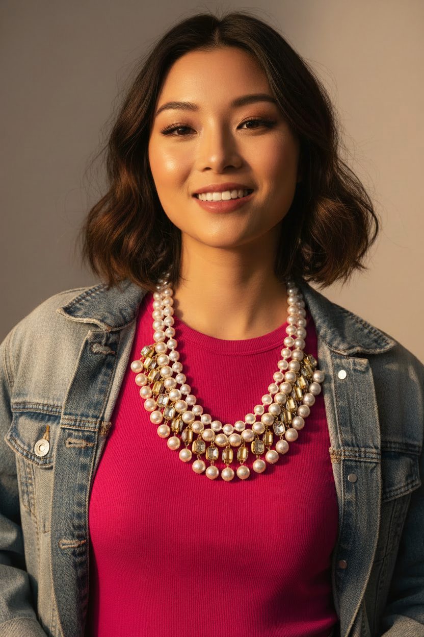 Modern glass pearl and crystal cleopatra statement necklace