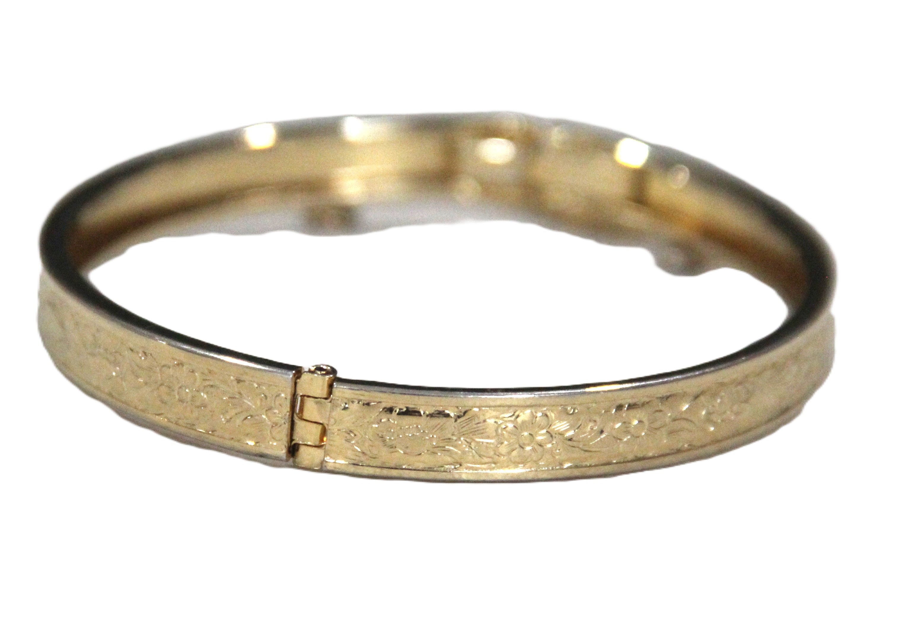 Antique gold filled etched floral design bangle bracelet