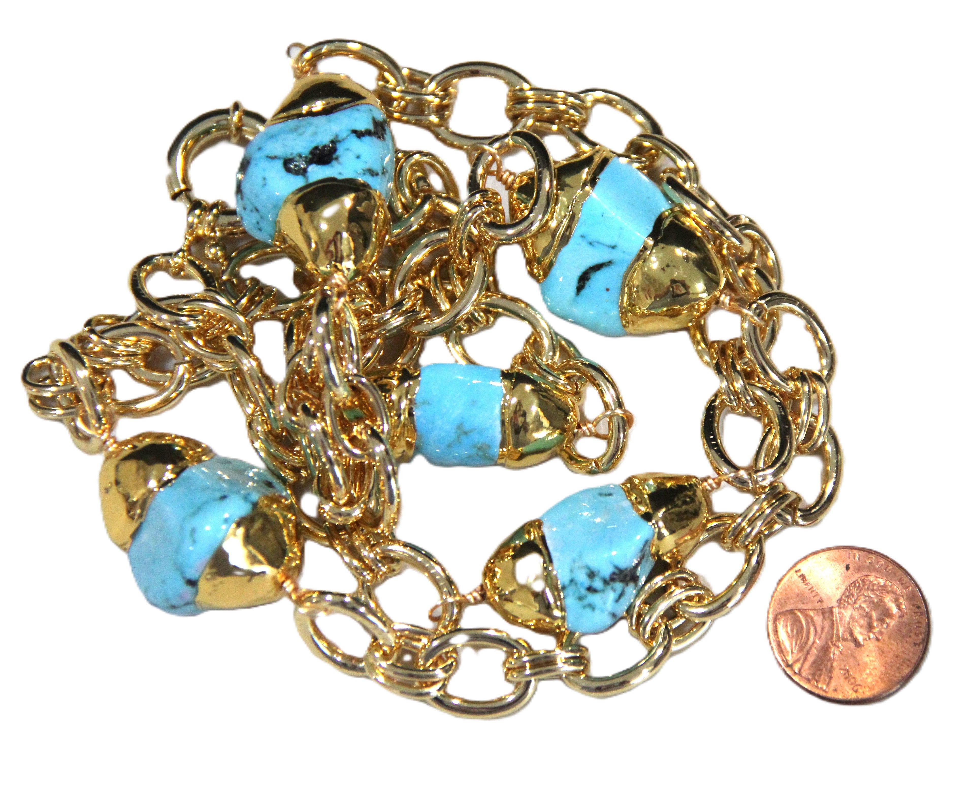 18kt gold plated chain with turquoise nuggets