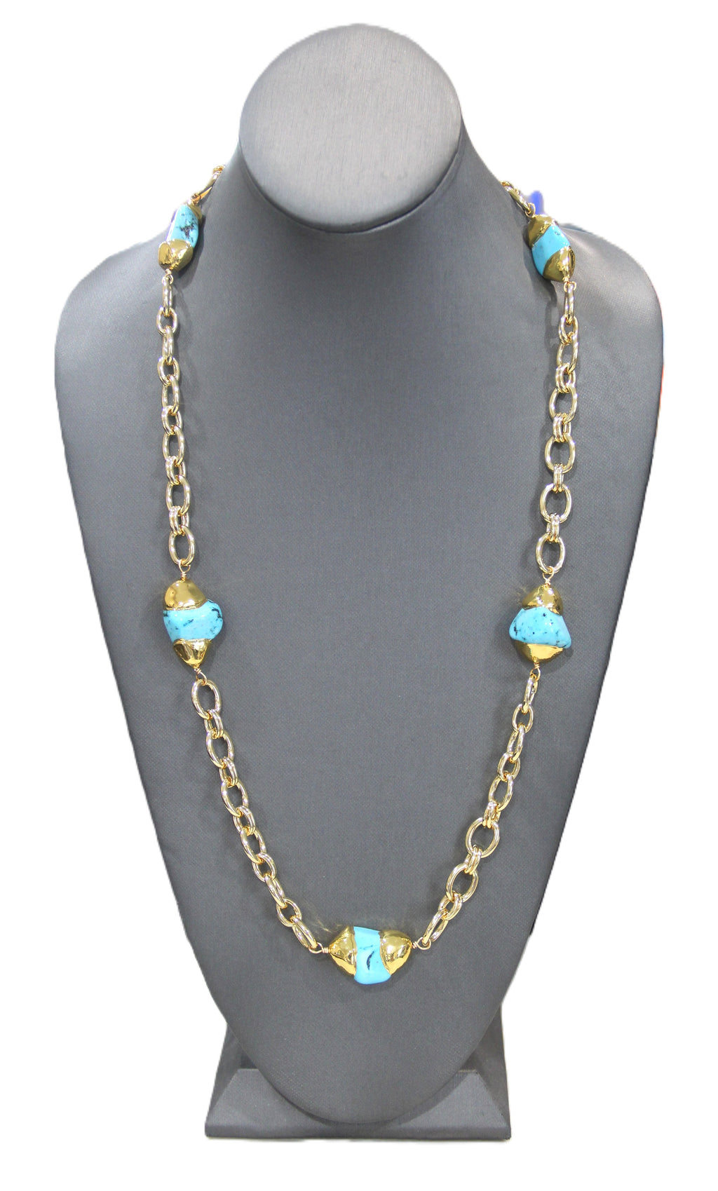 18kt gold plated chain with turquoise nuggets
