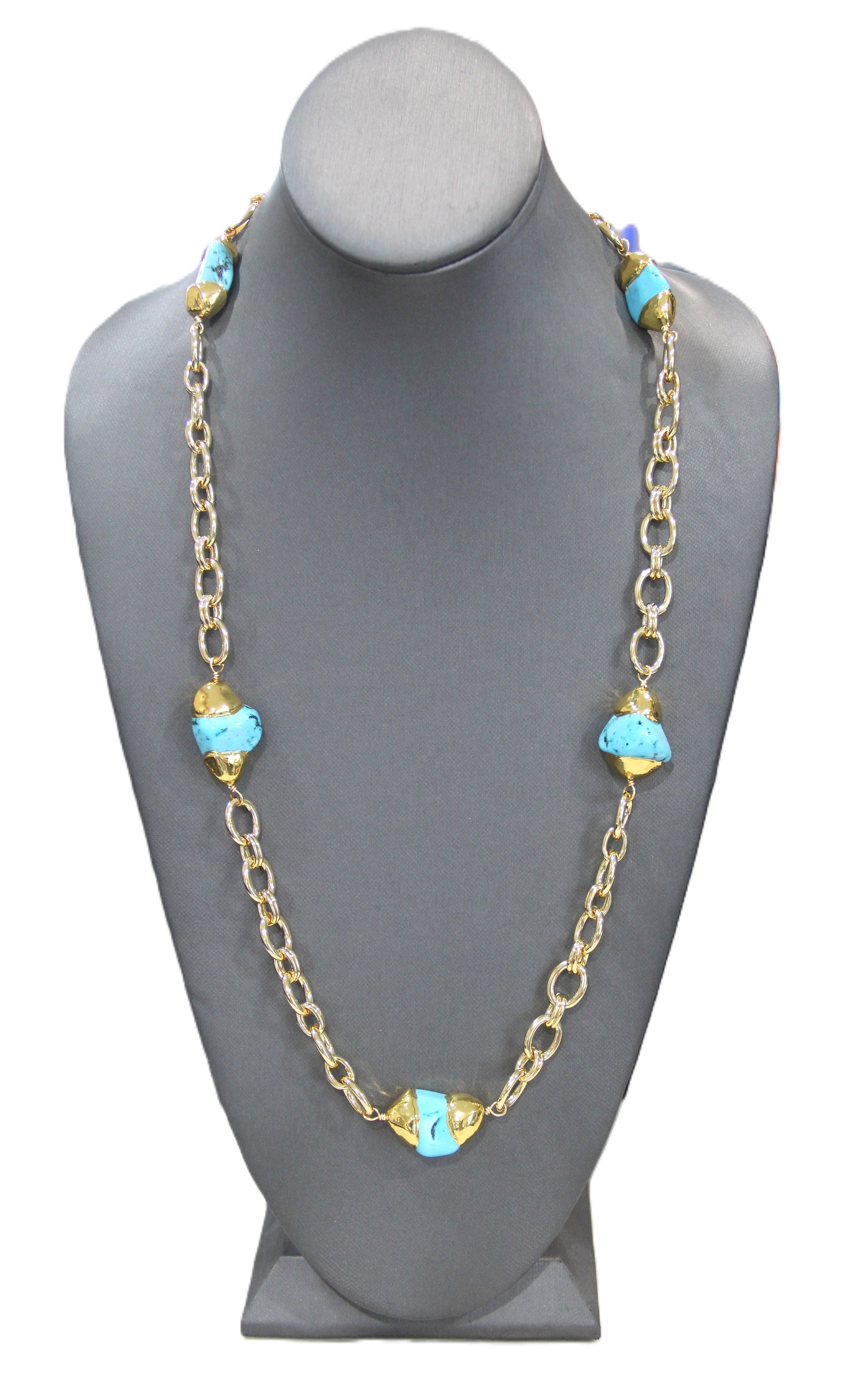 18kt gold plated chain with turquoise nuggets