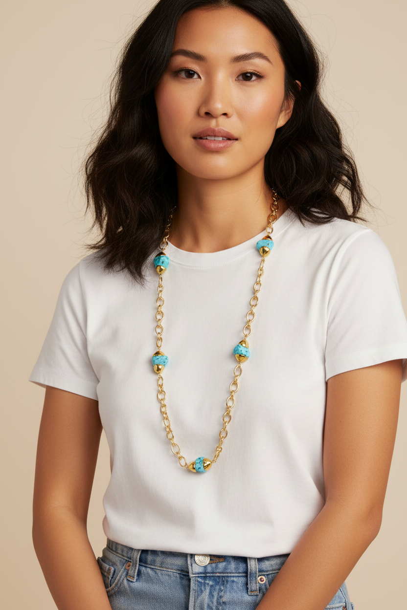 18kt gold plated chain with turquoise nuggets