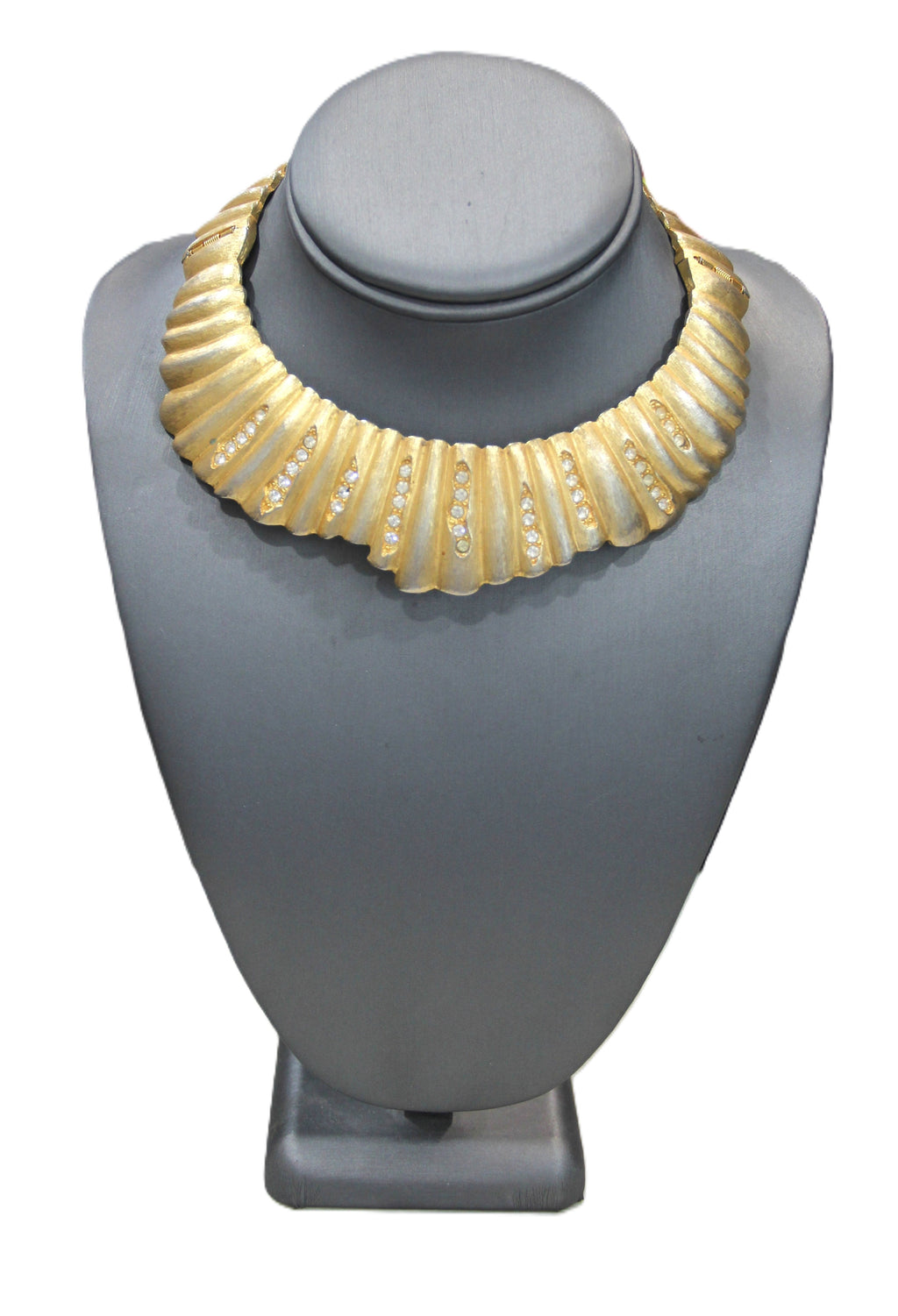 Vintage matte gold & crystal collar necklace
