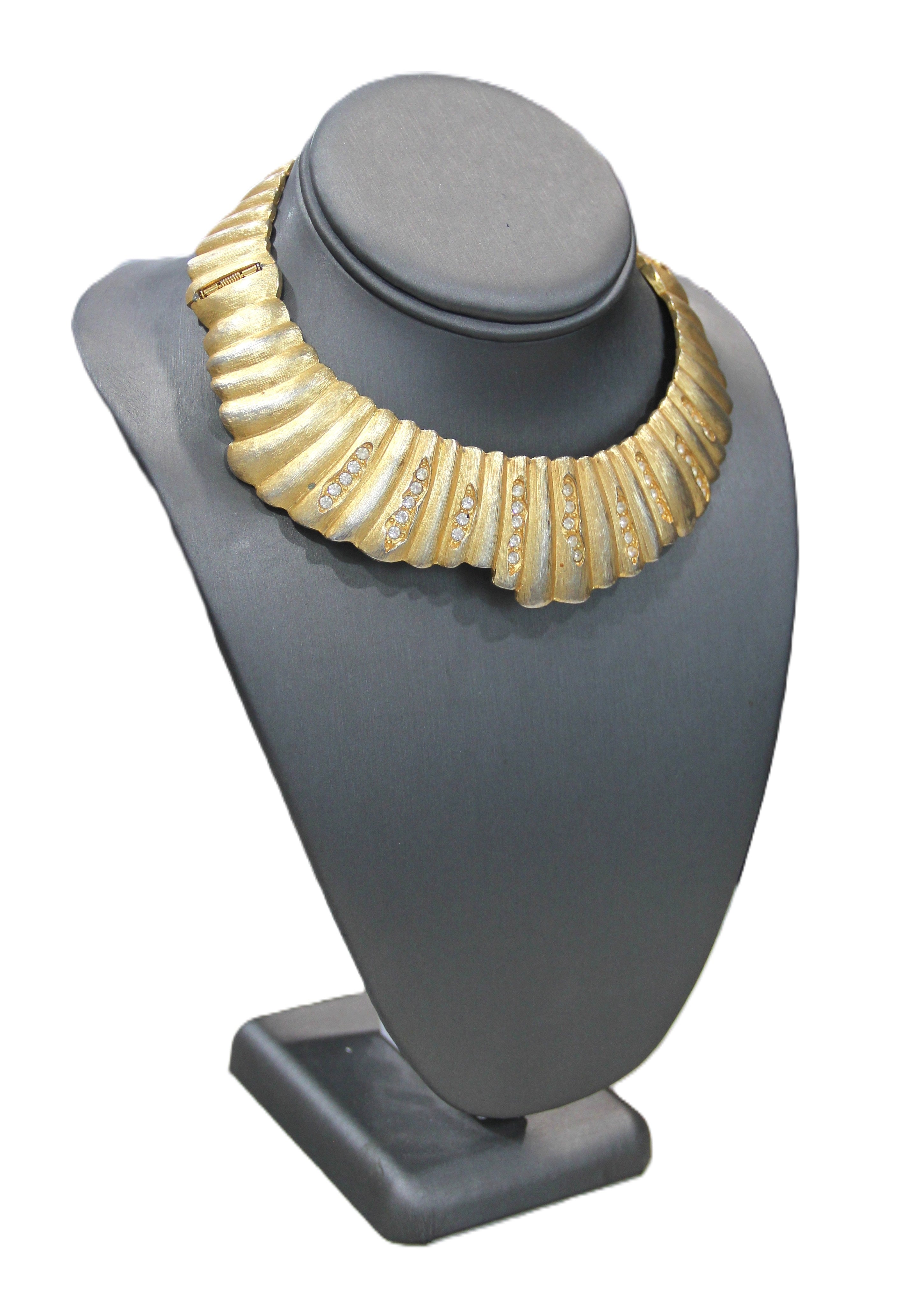 Vintage matte gold & crystal collar necklace