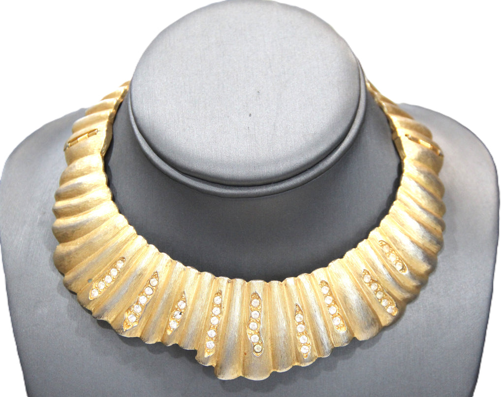 Vintage matte gold & crystal collar necklace