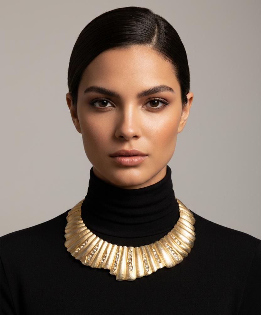 Vintage matte gold & crystal collar necklace