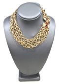 Vintage high end multi strand gold chain necklace with fancy enamel clasp