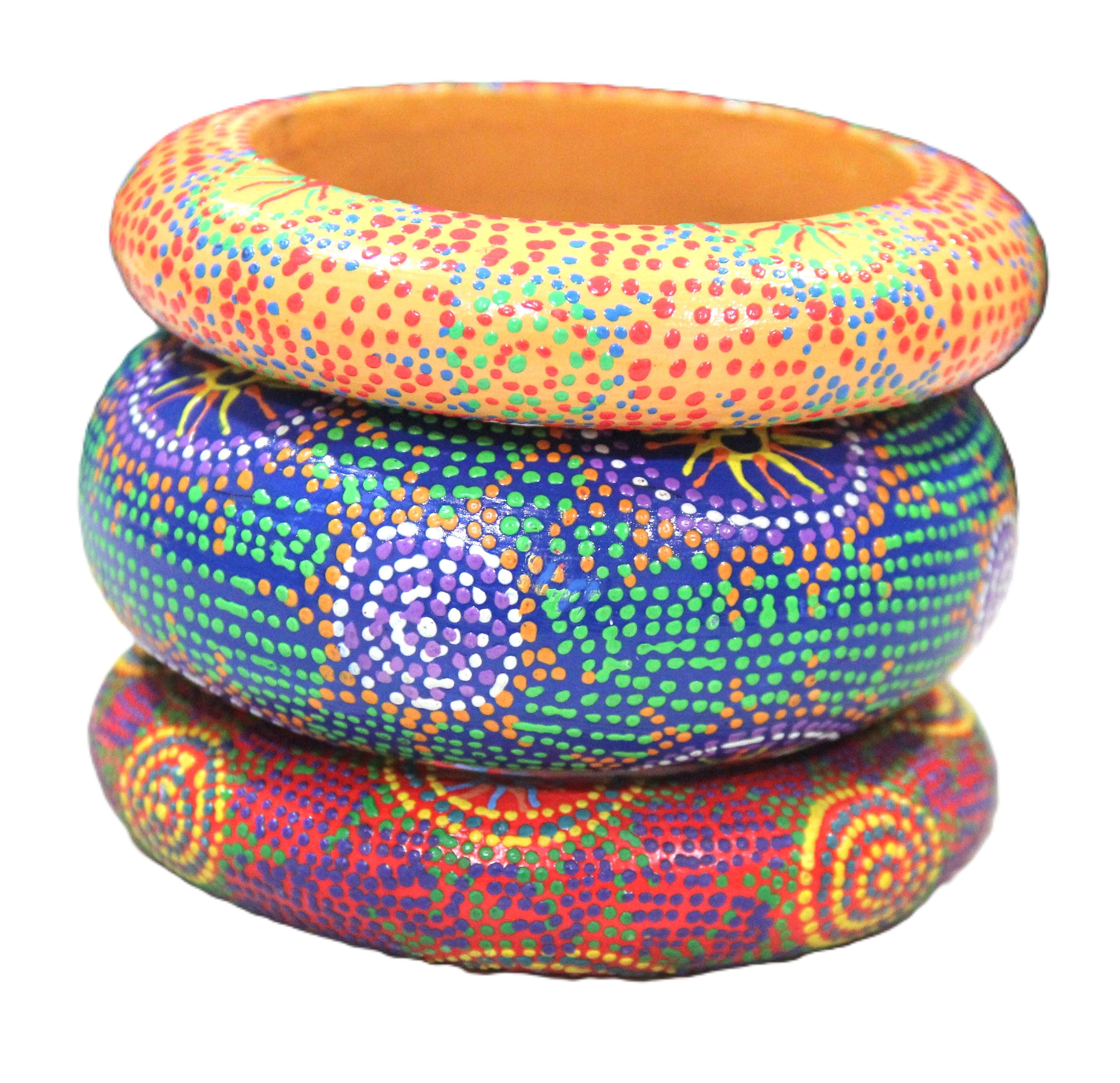 GRAZIANO DEAD STOCK HAND PAINTED ABORIGINAL ART BANGLE BRACELET STACK