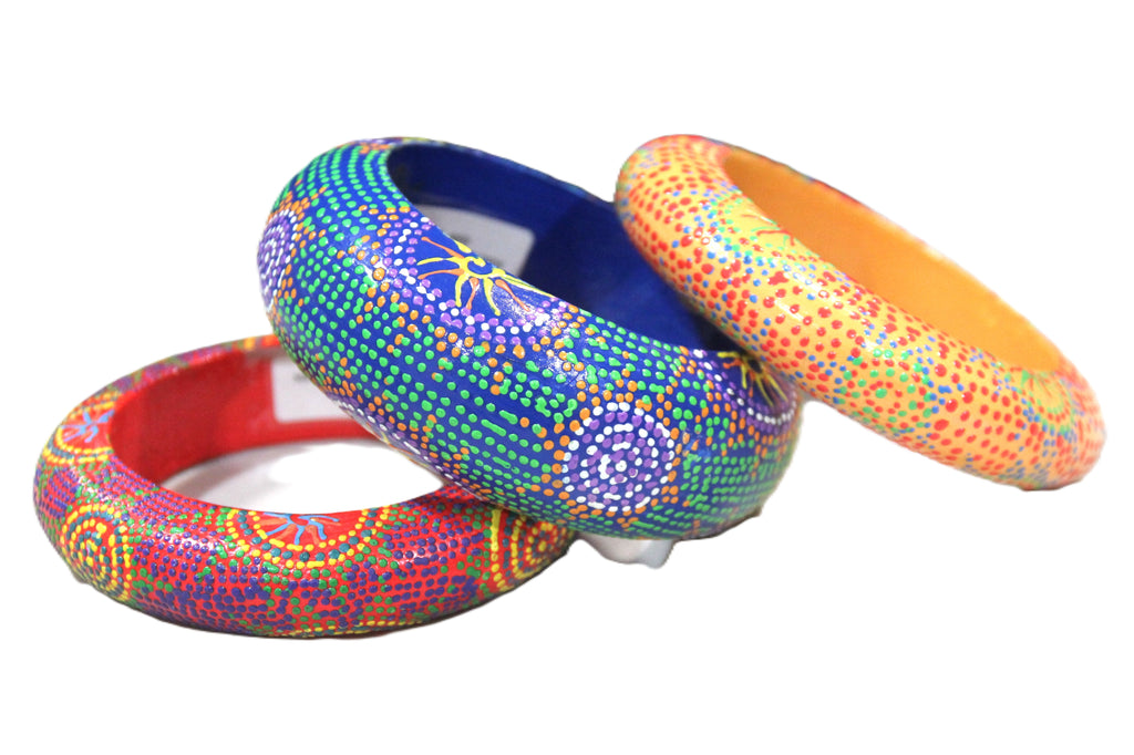 GRAZIANO DEAD STOCK HAND PAINTED ABORIGINAL ART BANGLE BRACELET STACK