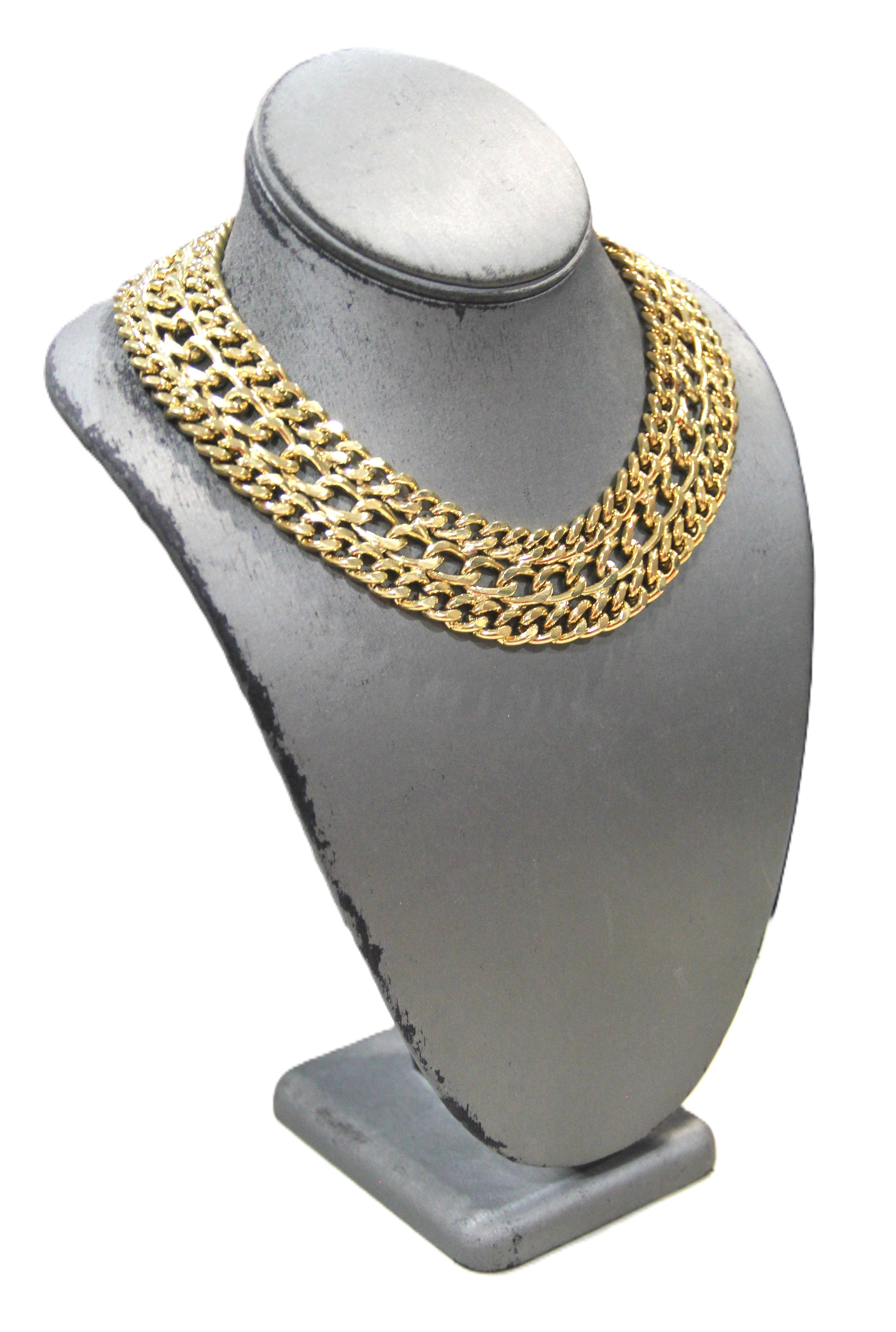TRIPLE WIDE CURB CHAIN NECKLACE & BRACELET SET