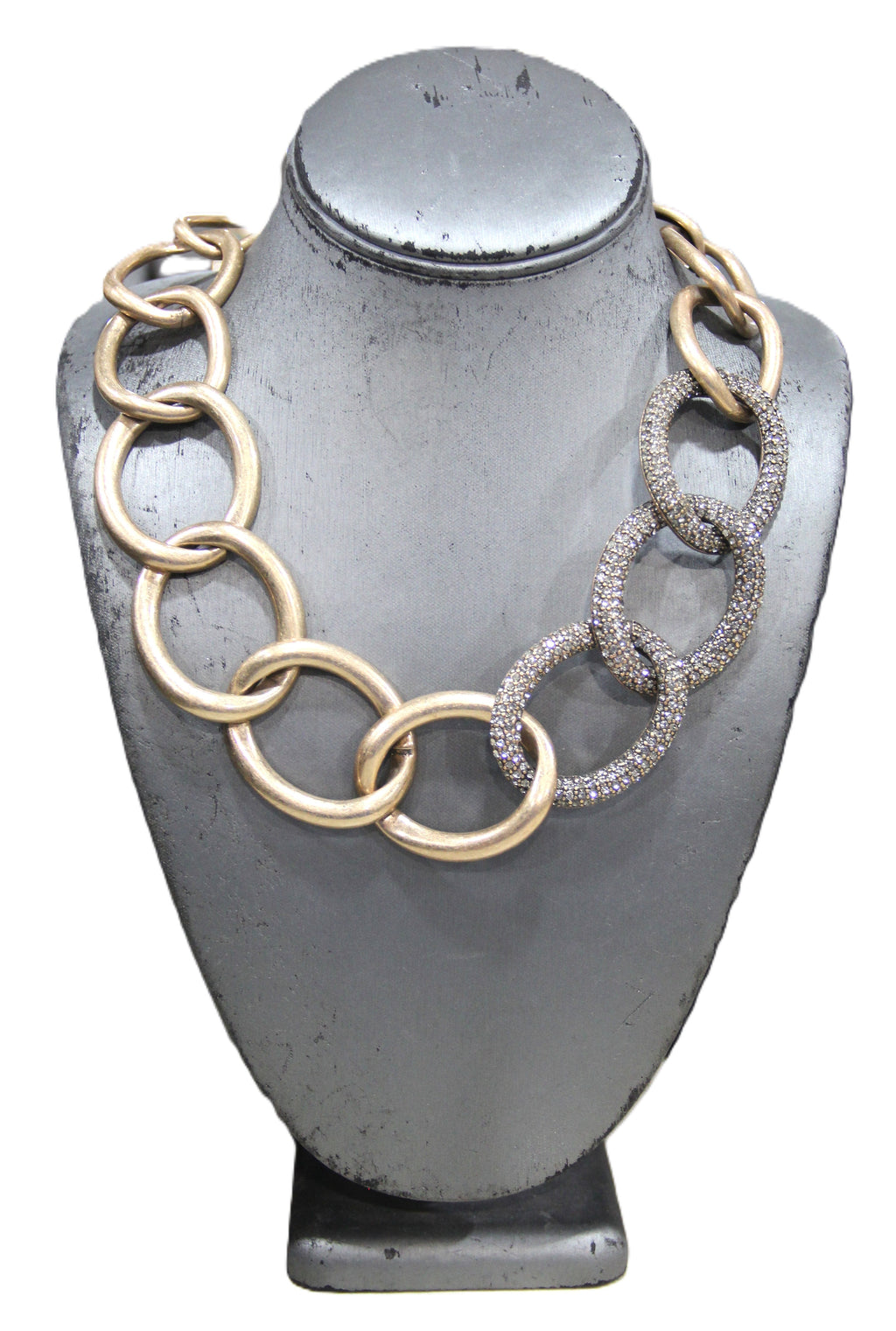 Graziano burnished gold and pave crystal curbed chain