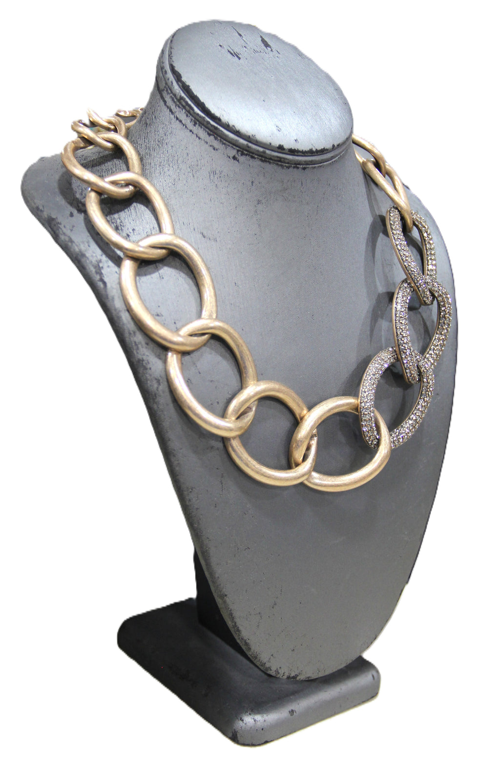 Graziano burnished gold and pave crystal curbed chain