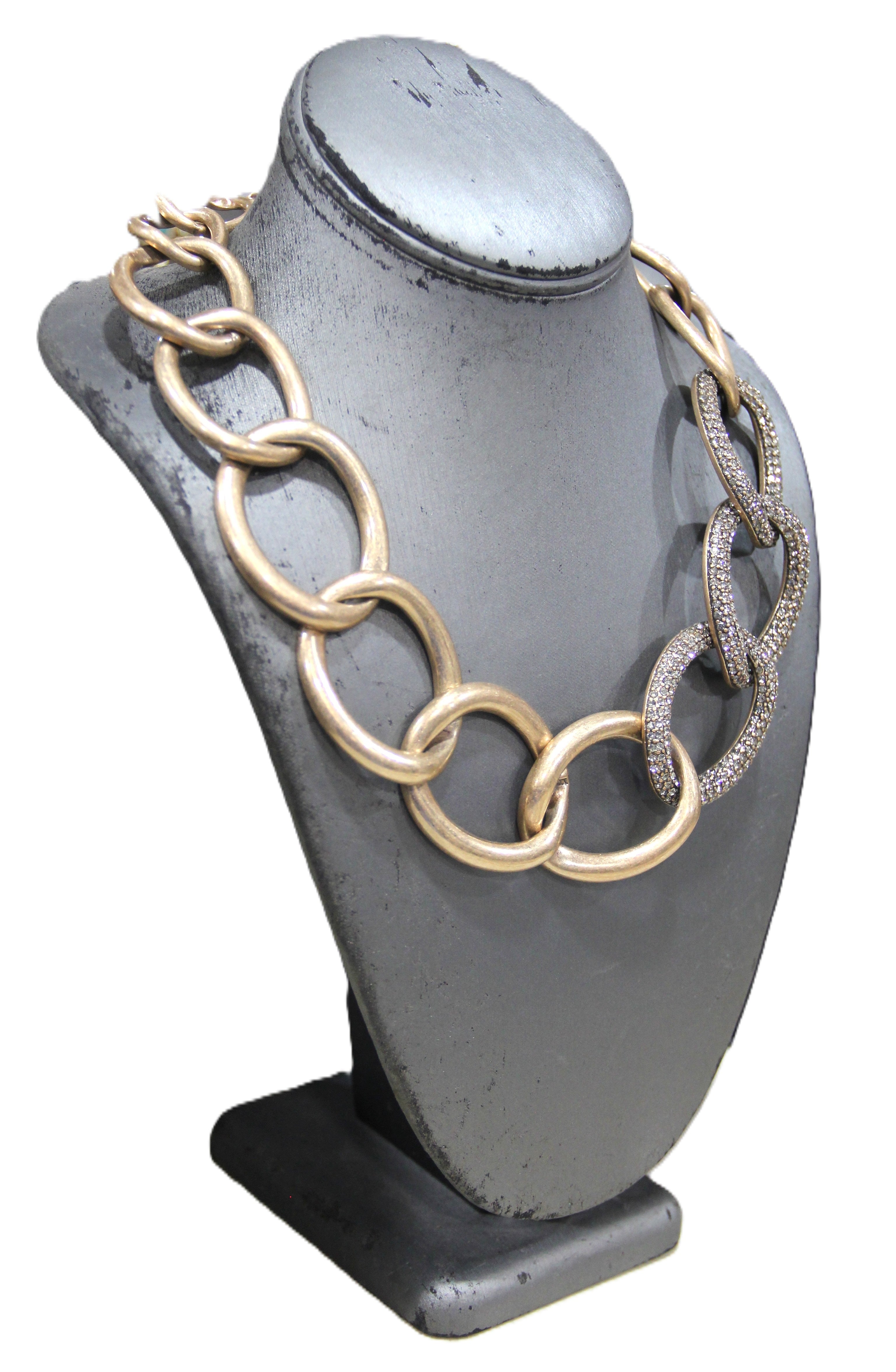 Graziano burnished gold and pave crystal curbed chain