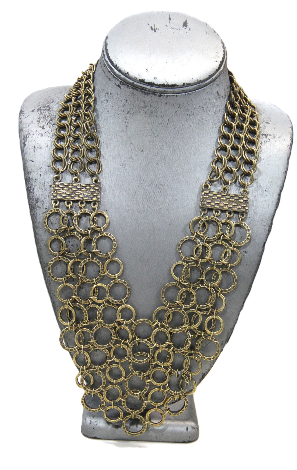 GRAZIANO DEAD STOCK ANTIQUED GOLD CHAIN BIB STATEMENT NECKLACE
