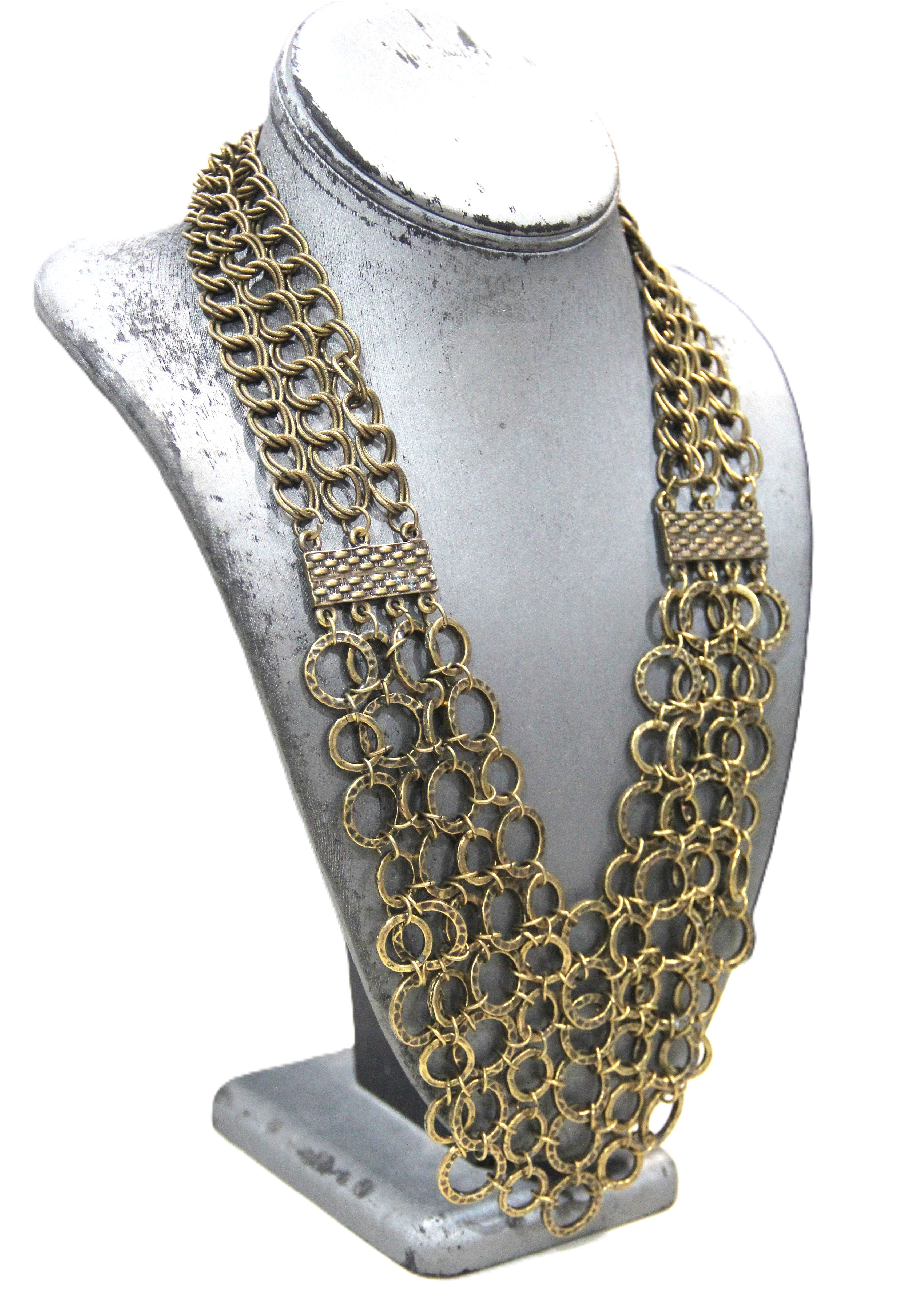 GRAZIANO DEAD STOCK ANTIQUED GOLD CHAIN BIB STATEMENT NECKLACE