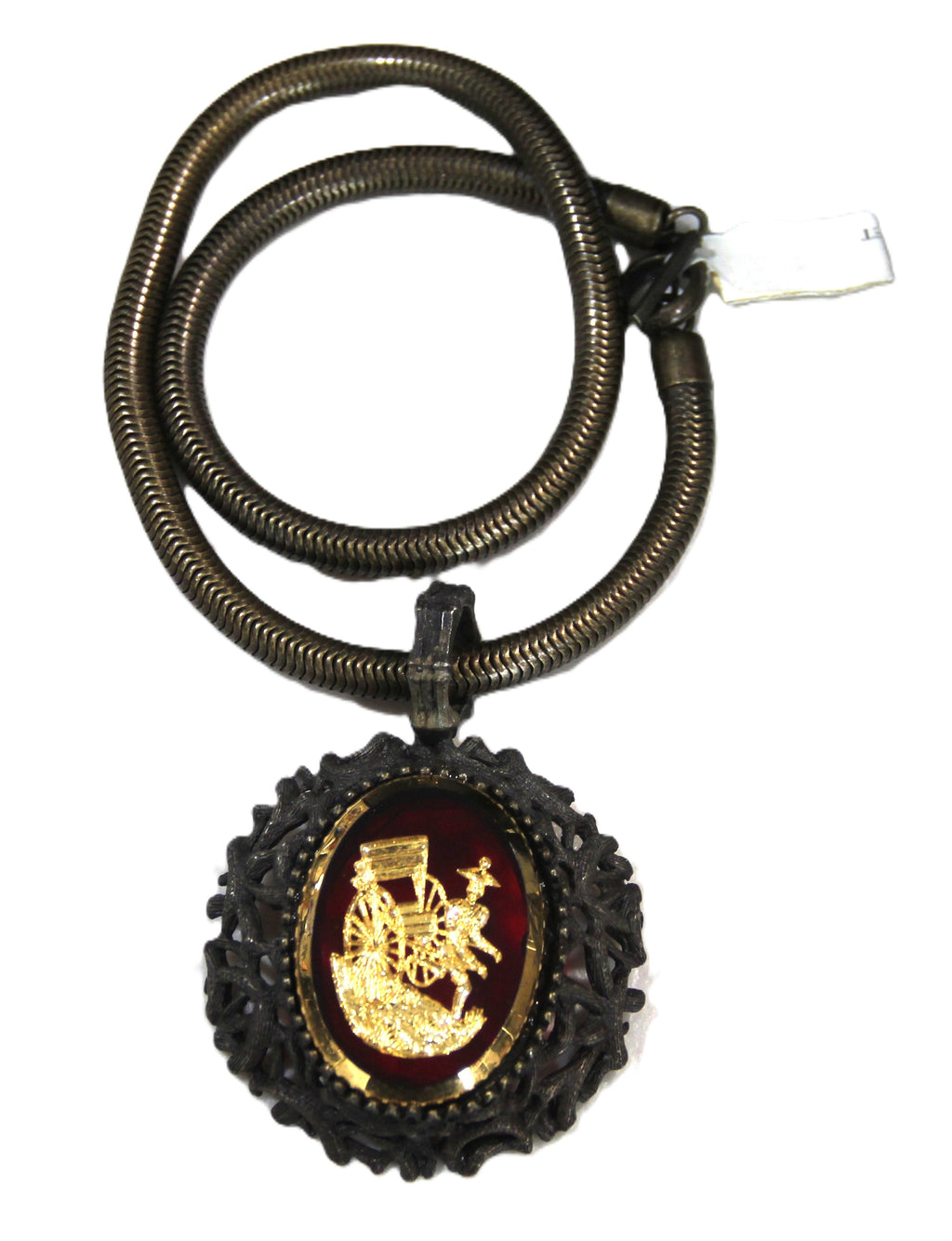 GRAZIANO DEAD STOCK ASIAN DESIGN INTAGLIO GLASS CAMEO NECKLACE