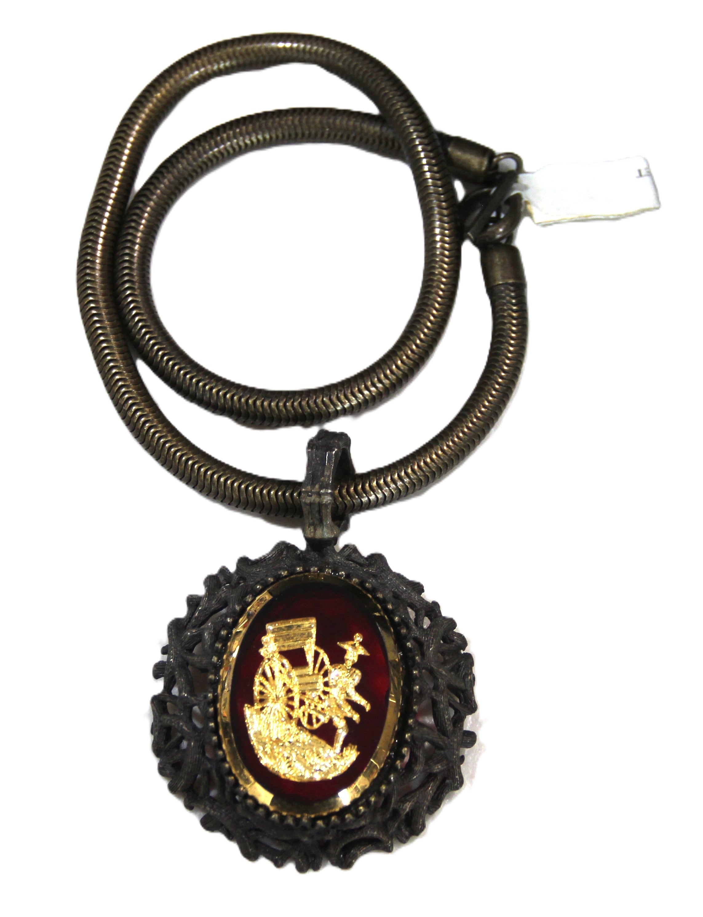 GRAZIANO DEAD STOCK ASIAN DESIGN INTAGLIO GLASS CAMEO NECKLACE
