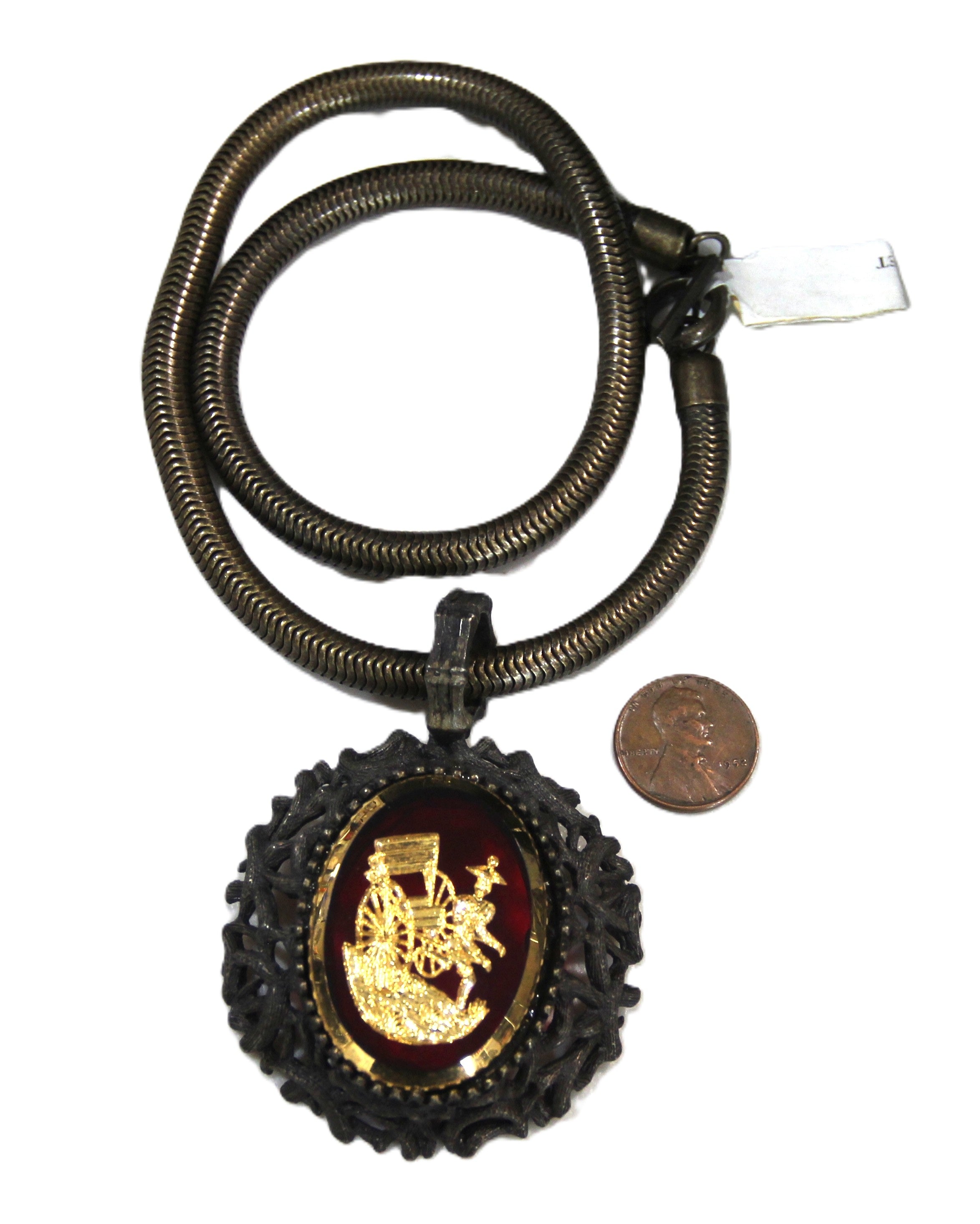 GRAZIANO DEAD STOCK ASIAN DESIGN INTAGLIO GLASS CAMEO NECKLACE