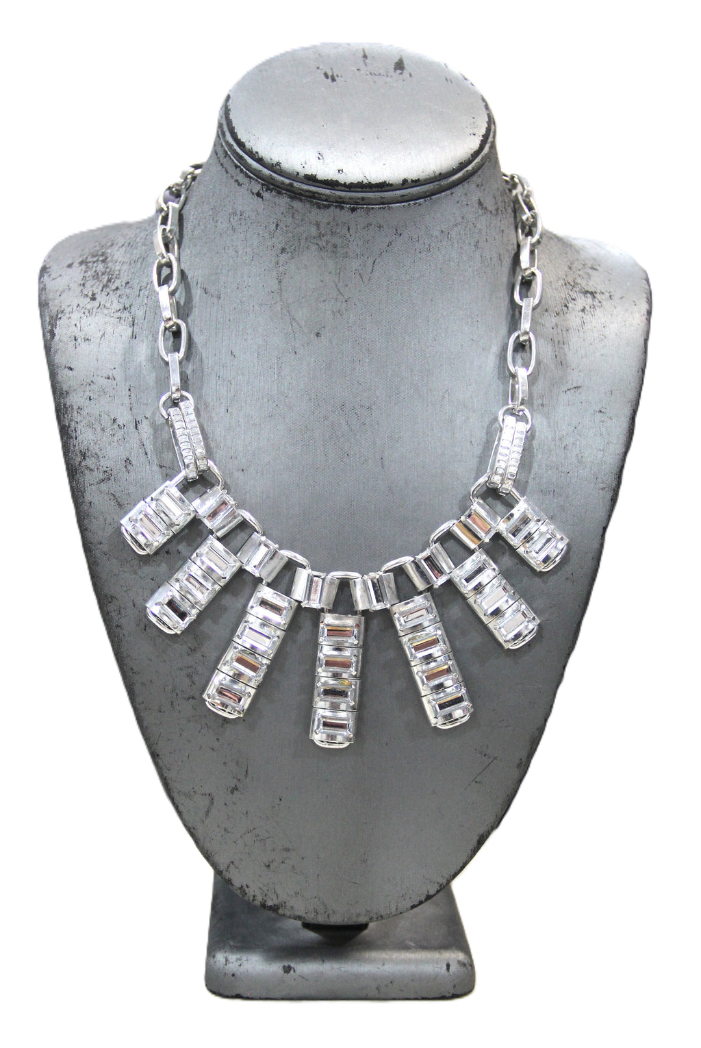 GRAZIANO DEAD STOCK BAGUETTE RHINESTONE ACCENT STATEMENT NECKLACE