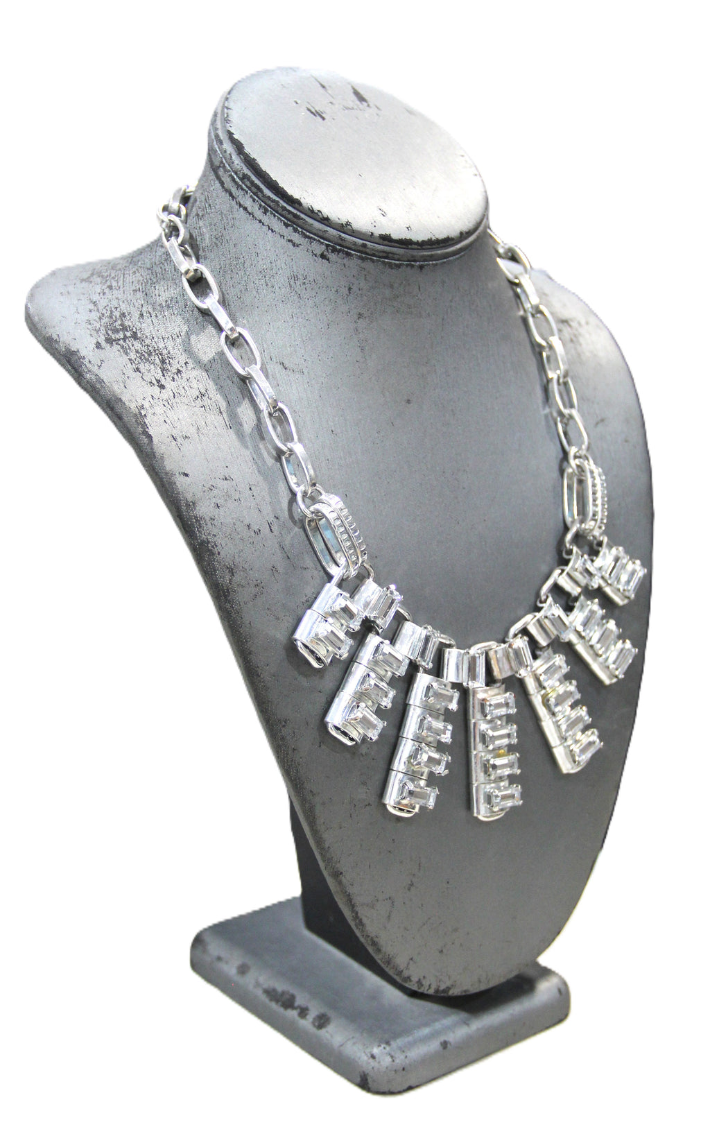 GRAZIANO DEAD STOCK BAGUETTE RHINESTONE ACCENT STATEMENT NECKLACE