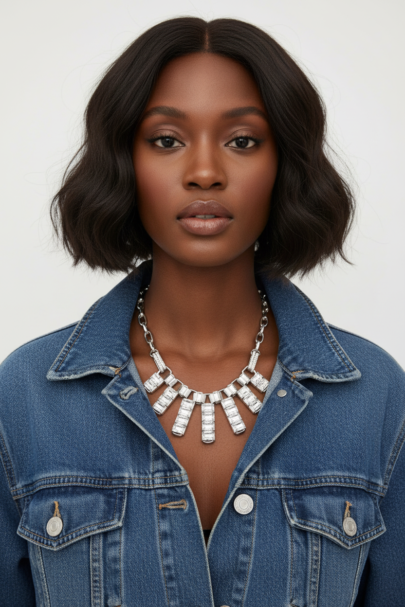 GRAZIANO DEAD STOCK BAGUETTE RHINESTONE ACCENT STATEMENT NECKLACE