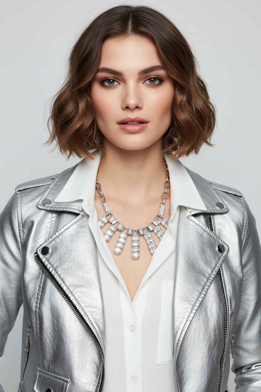 GRAZIANO DEAD STOCK BAGUETTE RHINESTONE ACCENT STATEMENT NECKLACE