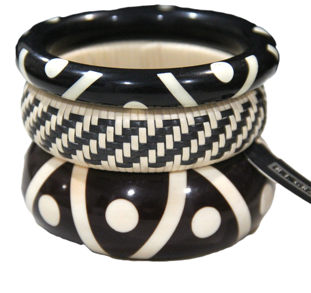 THE "MORSE CODE" BATIK STYLE BANGLE BRACELET STACK 