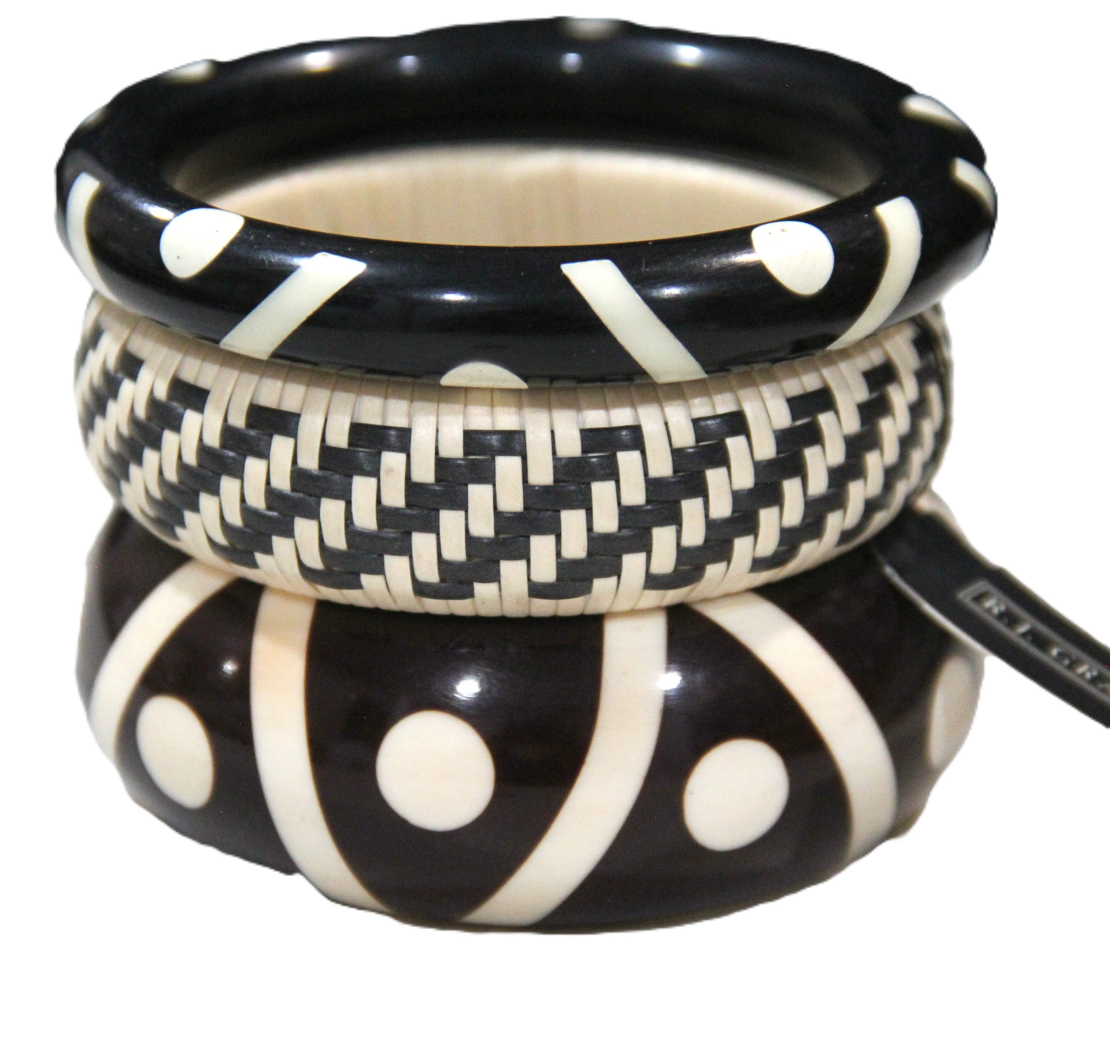 THE "MORSE CODE" BATIK STYLE BANGLE BRACELET STACK 