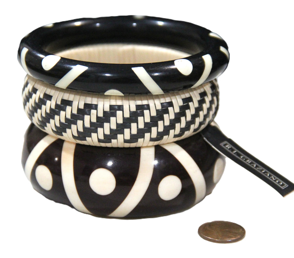 THE "MORSE CODE" BATIK STYLE BANGLE BRACELET STACK 