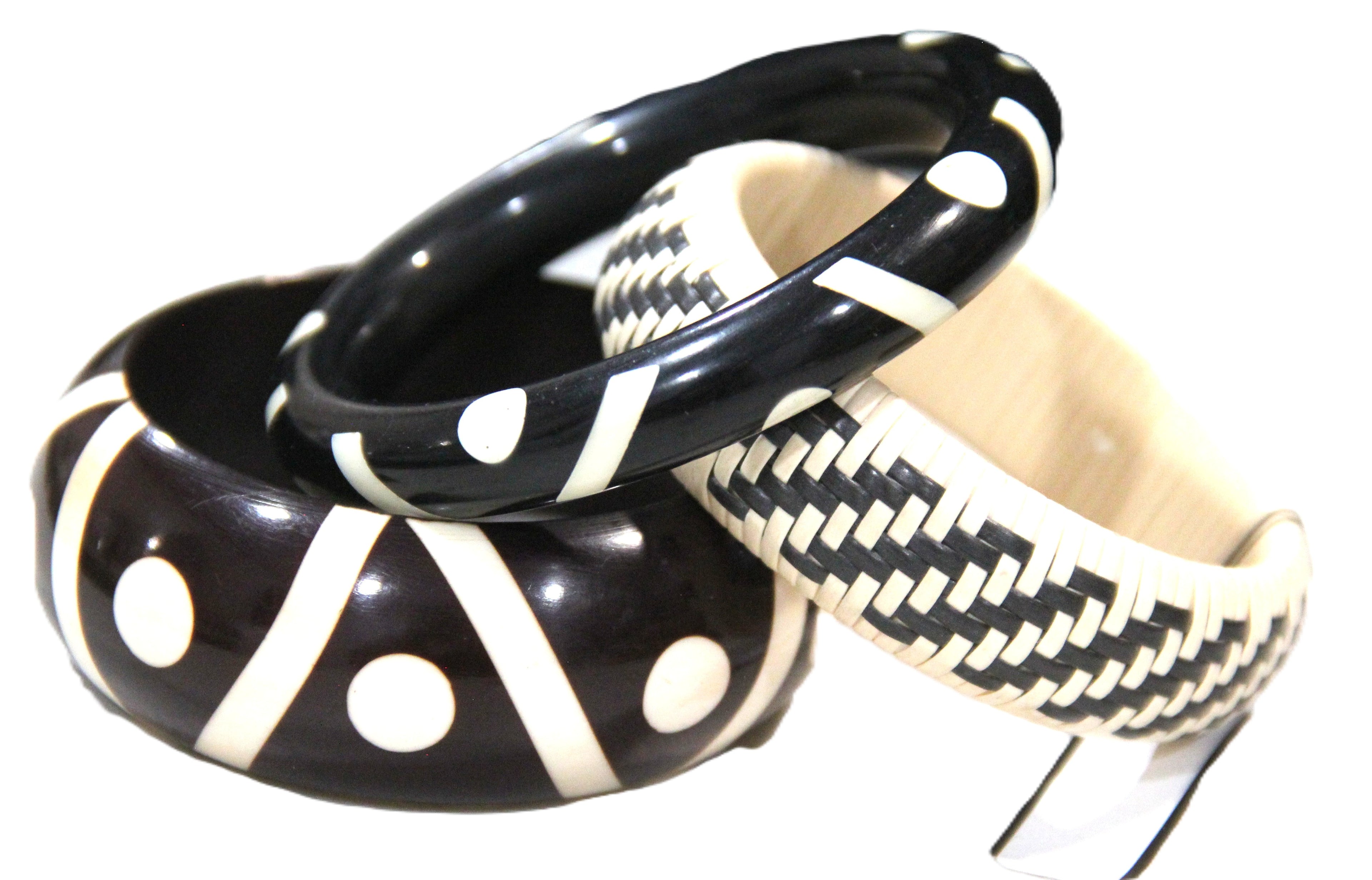 THE "MORSE CODE" BATIK STYLE BANGLE BRACELET STACK 