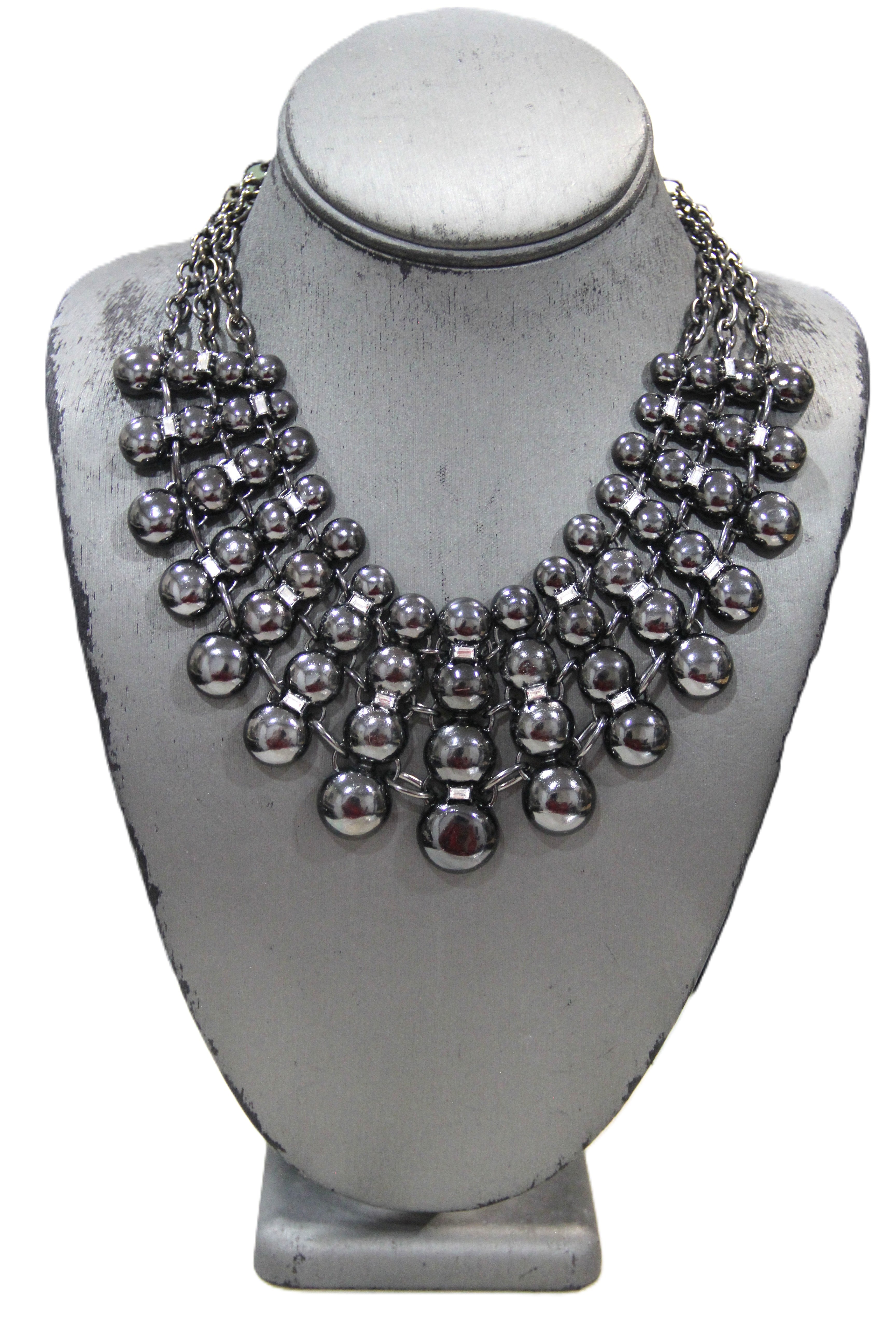 GRAZIANO DEAD STOCK STATEMENT NECKLACE WITH BAGUETTE CRYSTAL ACCENTS