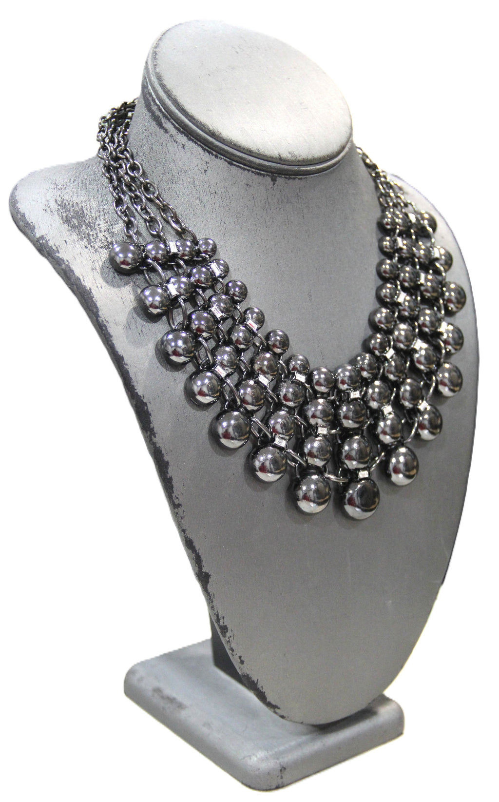 GRAZIANO DEAD STOCK STATEMENT NECKLACE WITH BAGUETTE CRYSTAL ACCENTS