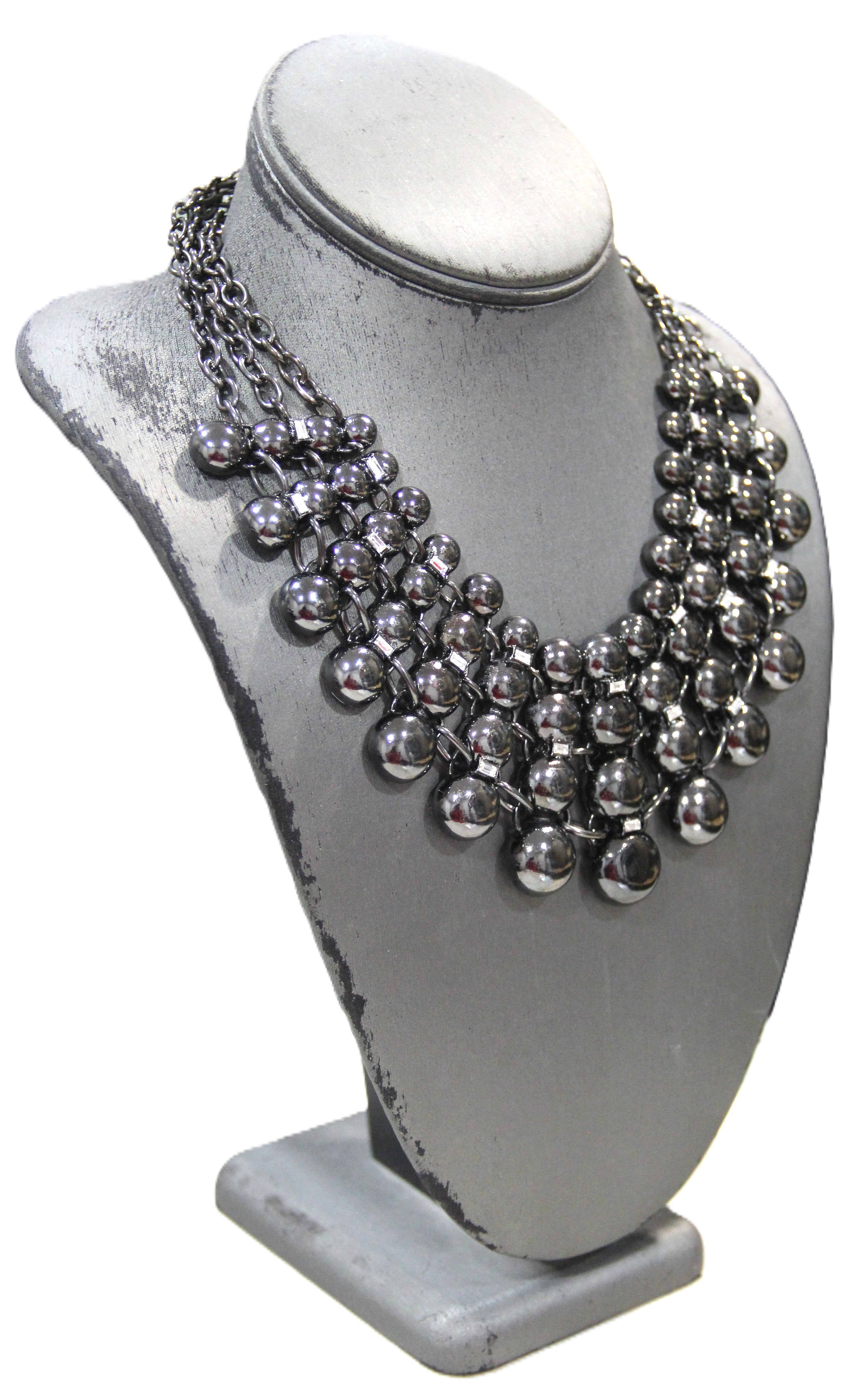 GRAZIANO DEAD STOCK STATEMENT NECKLACE WITH BAGUETTE CRYSTAL ACCENTS