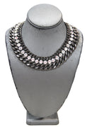 GRAZIANO DEAD STOCK HEAVY CURBED CHAIN AND RHINESTONE STATEMENT NECKLACE