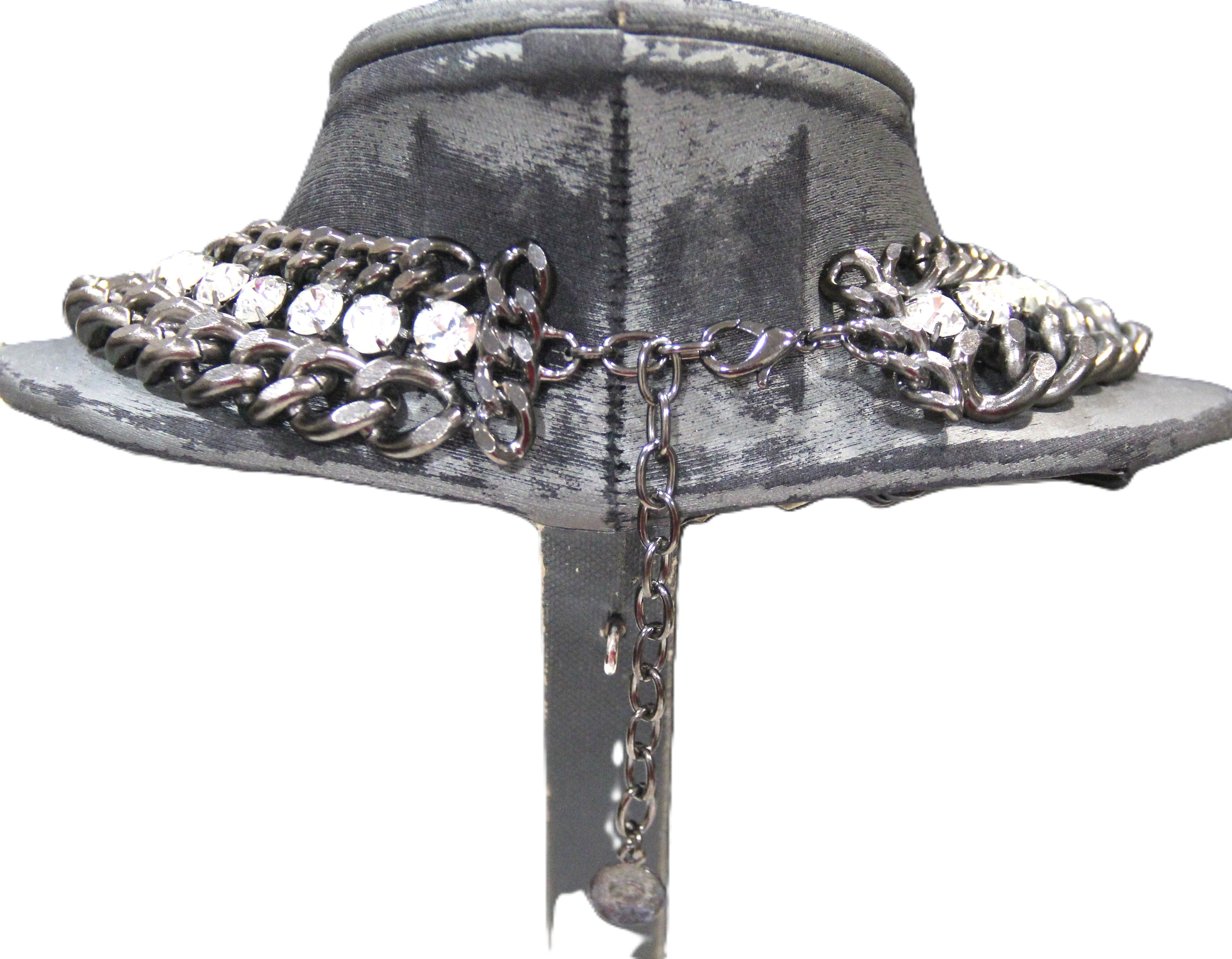 GRAZIANO DEAD STOCK HEAVY CURBED CHAIN AND RHINESTONE STATEMENT NECKLACE