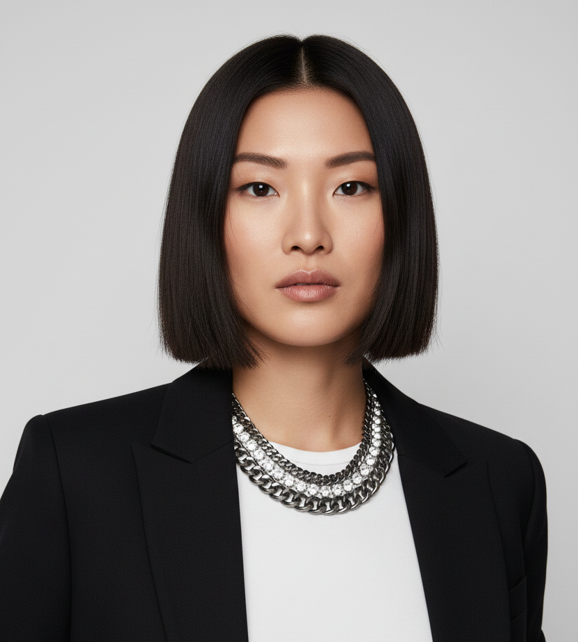 GRAZIANO DEAD STOCK HEAVY CURBED CHAIN AND RHINESTONE STATEMENT NECKLACE