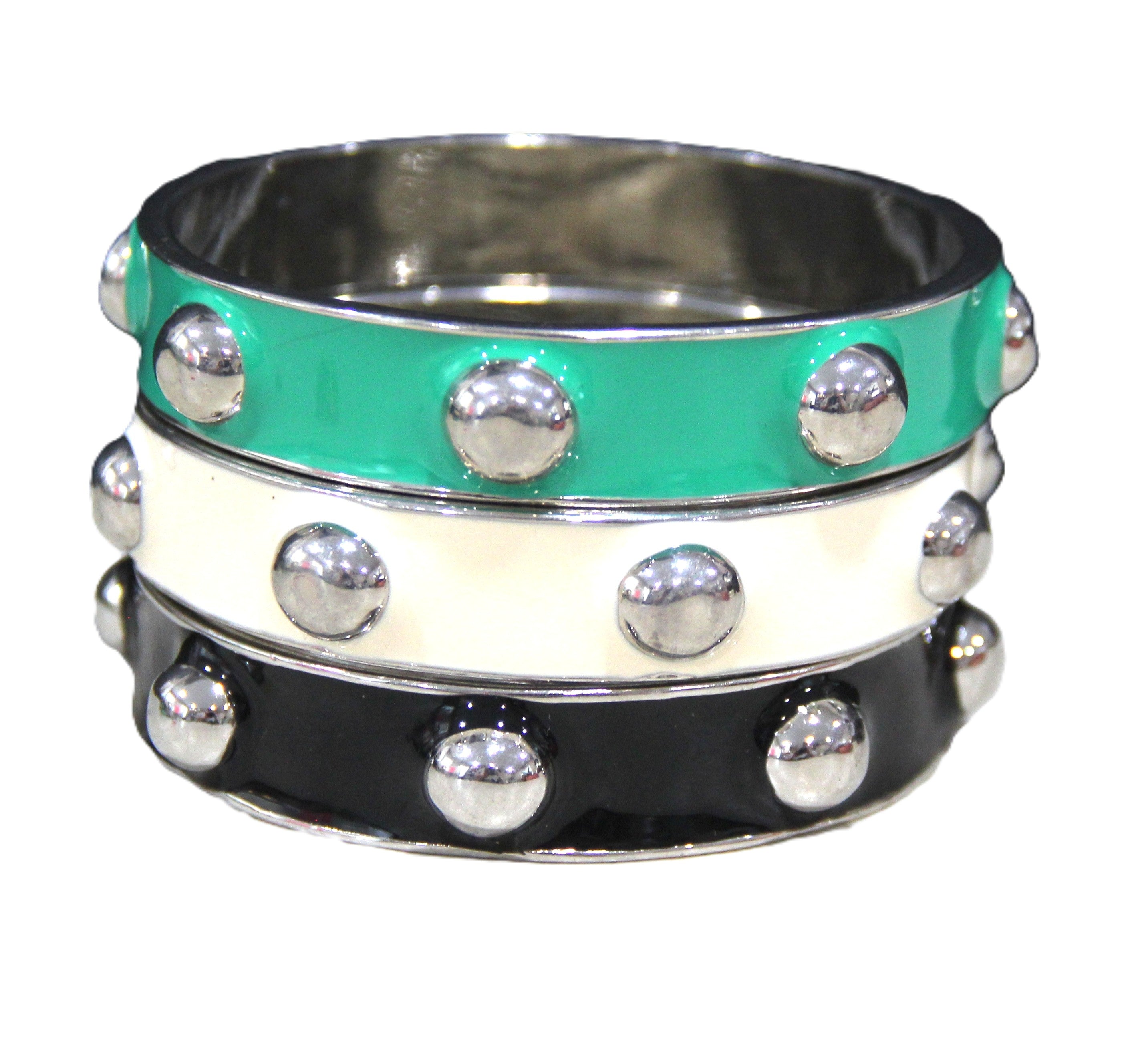 GRAZIANO ENAMEL STUD BANGLE BRACELET STACK