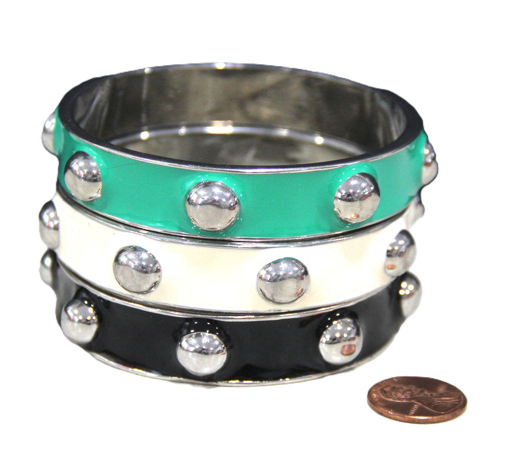 GRAZIANO ENAMEL STUD BANGLE BRACELET STACK