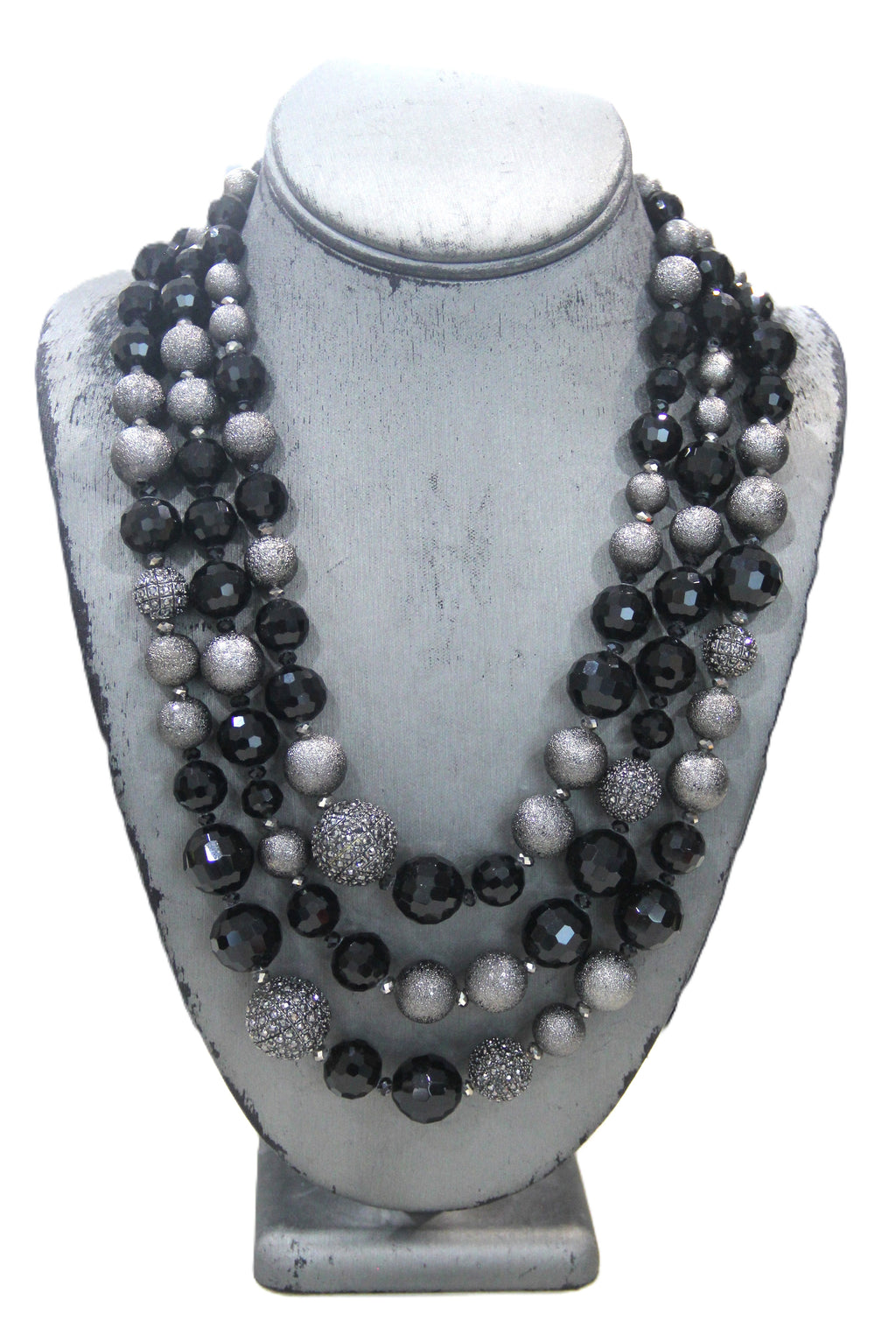 GRAZIANO DEAD STOCK BLACK GLASS & PAVE BEAD STATEMENT NECKLACE