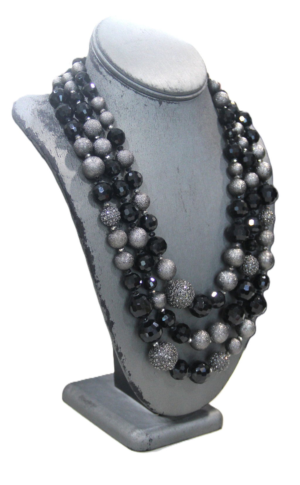 GRAZIANO DEAD STOCK BLACK GLASS & PAVE BEAD STATEMENT NECKLACE