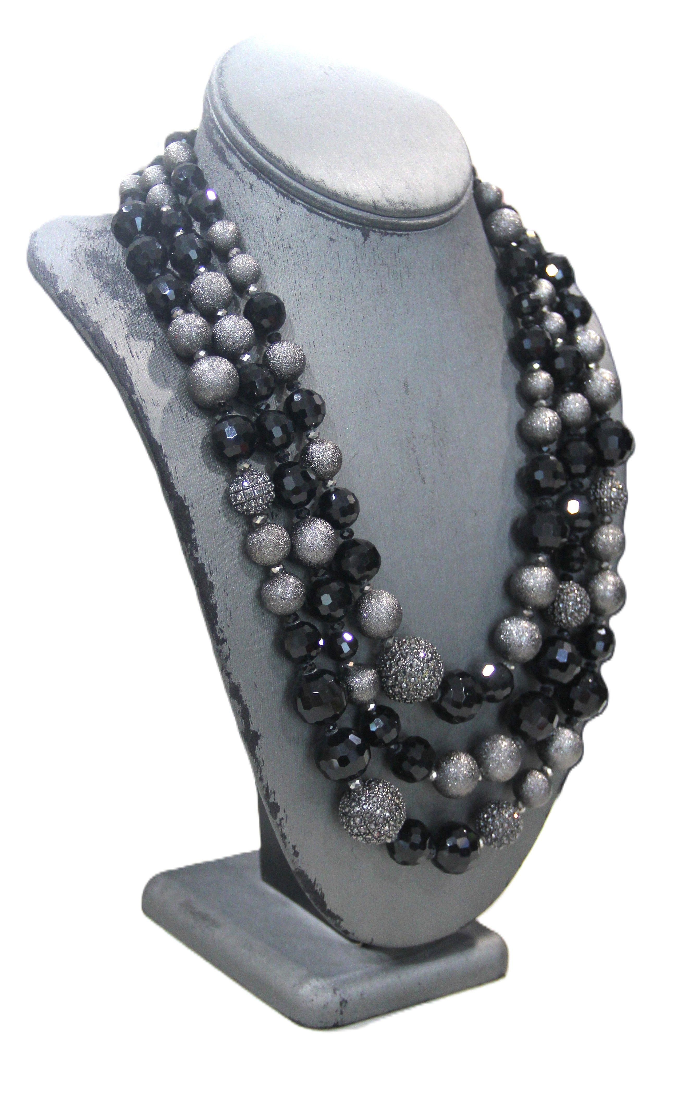 GRAZIANO DEAD STOCK BLACK GLASS & PAVE BEAD STATEMENT NECKLACE