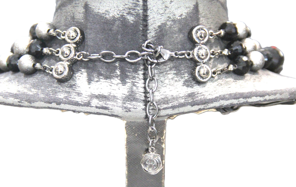 GRAZIANO DEAD STOCK BLACK GLASS & PAVE BEAD STATEMENT NECKLACE