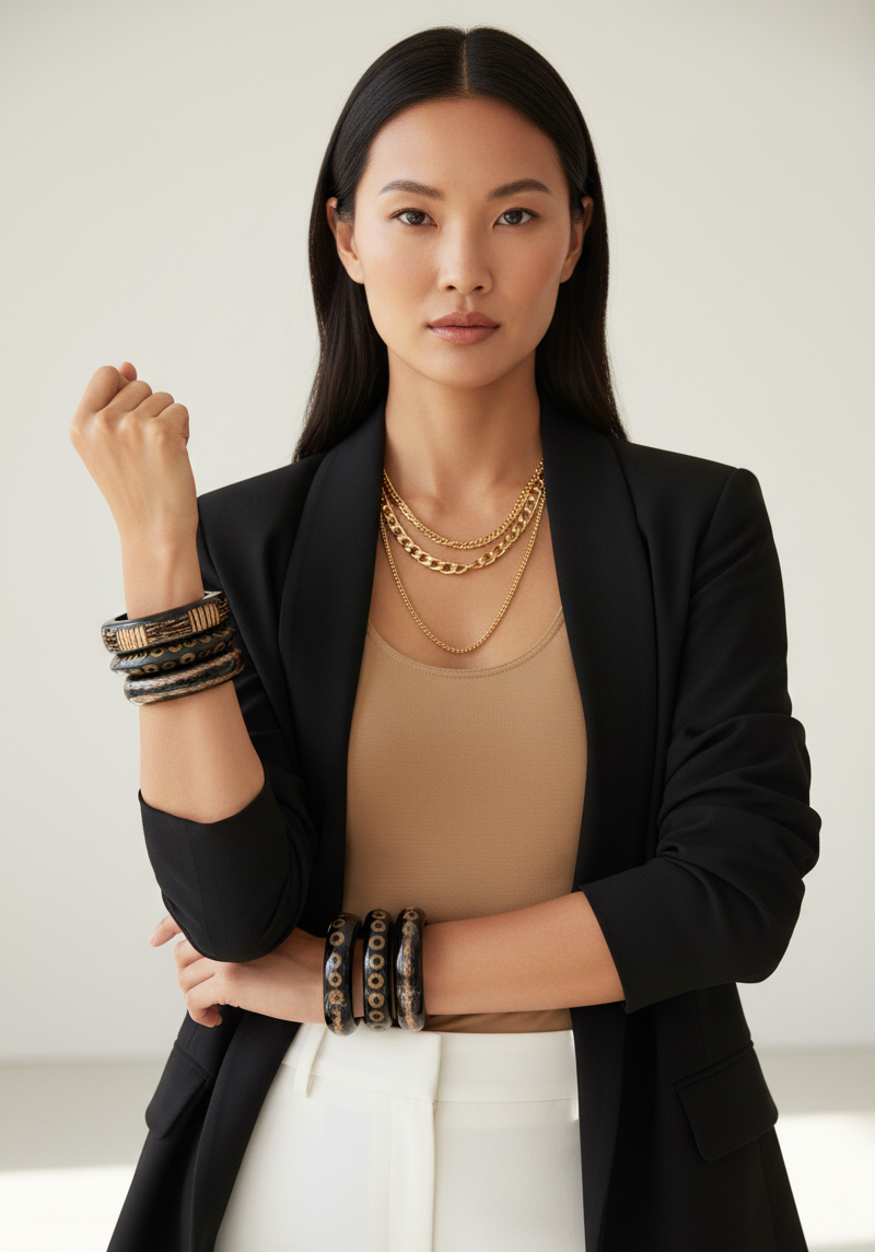 GRAZIANO DEAD STOCK "THE ELEVATED TRIBAL BOHO" BANGLE BRACELET STACK