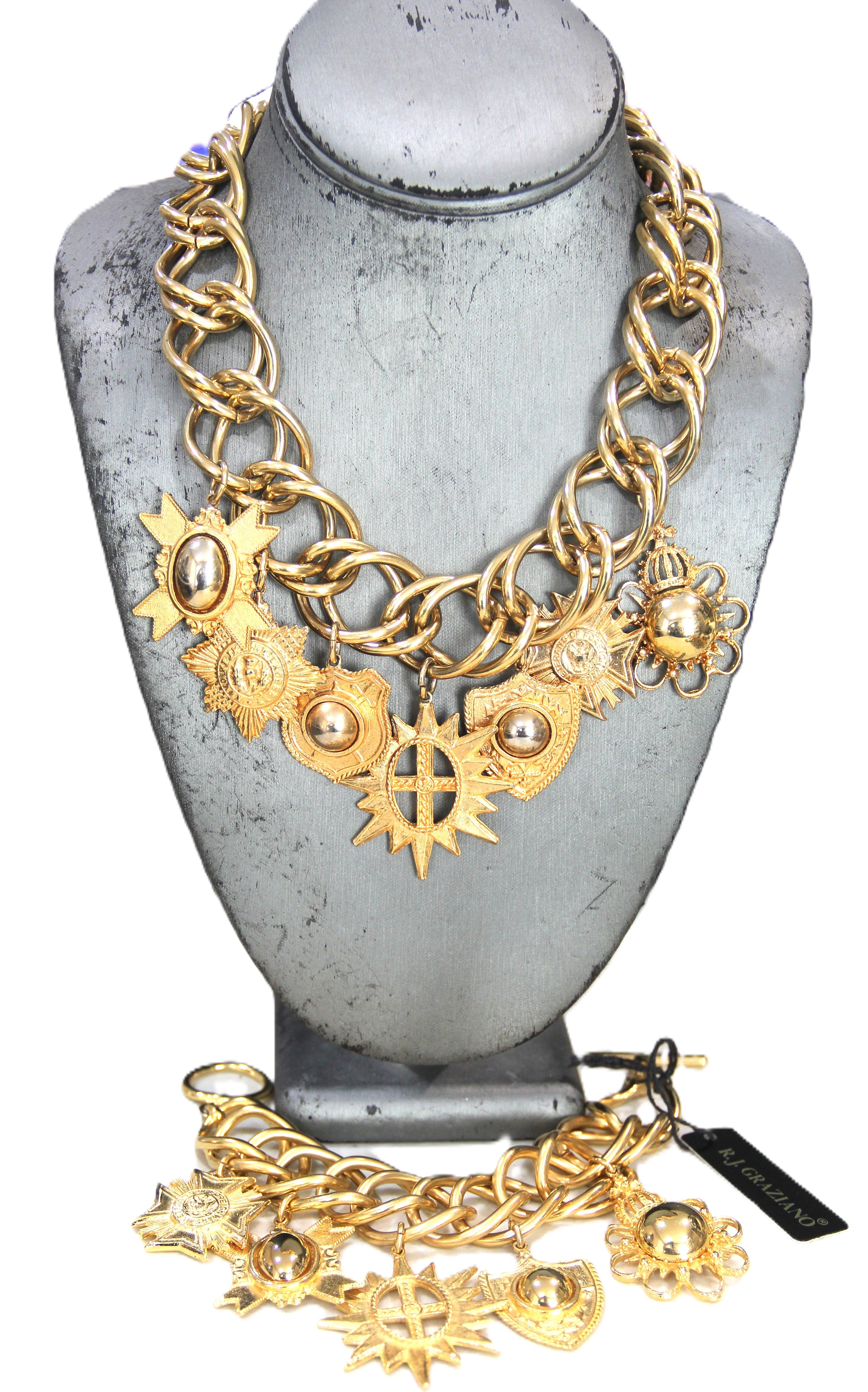 GRAZIANO DEAD STOCK GOLD CHARM STATEMENT NECKLACE & BRACELET SET