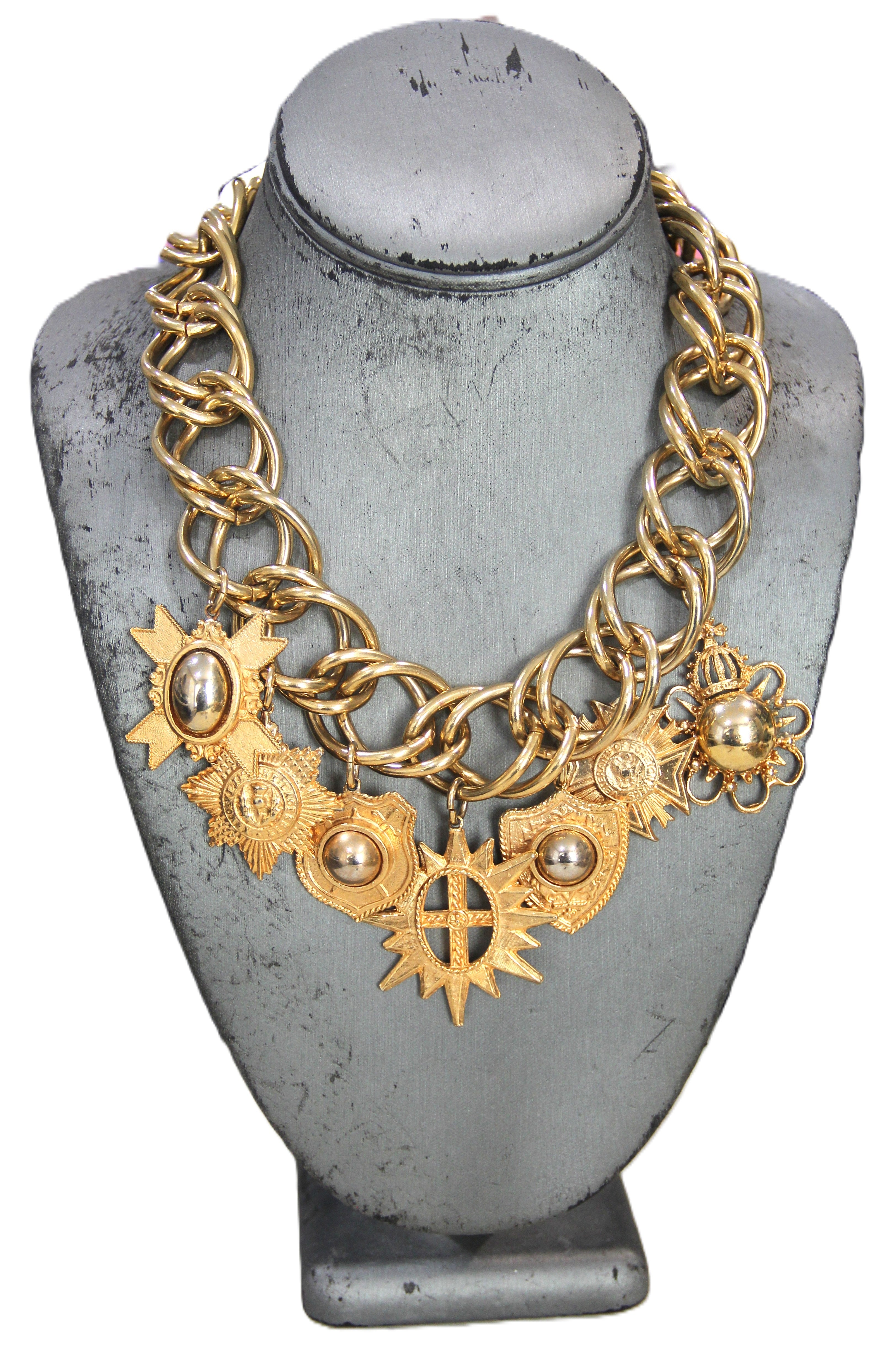 GRAZIANO DEAD STOCK GOLD CHARM STATEMENT NECKLACE & BRACELET SET