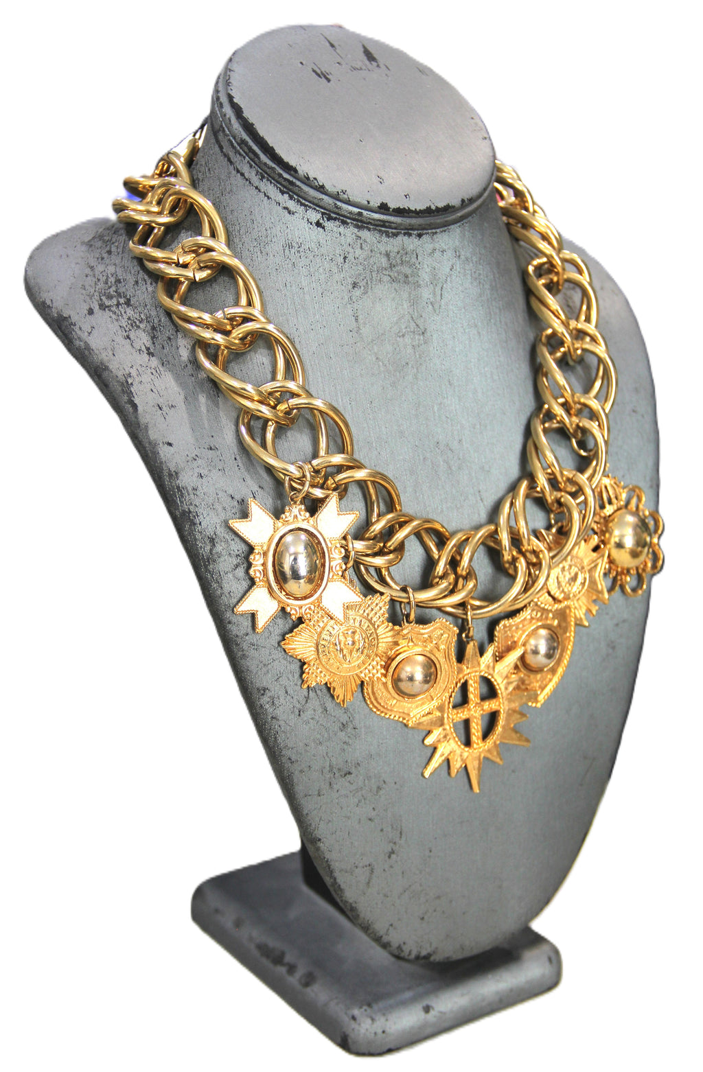 GRAZIANO DEAD STOCK GOLD CHARM STATEMENT NECKLACE & BRACELET SET