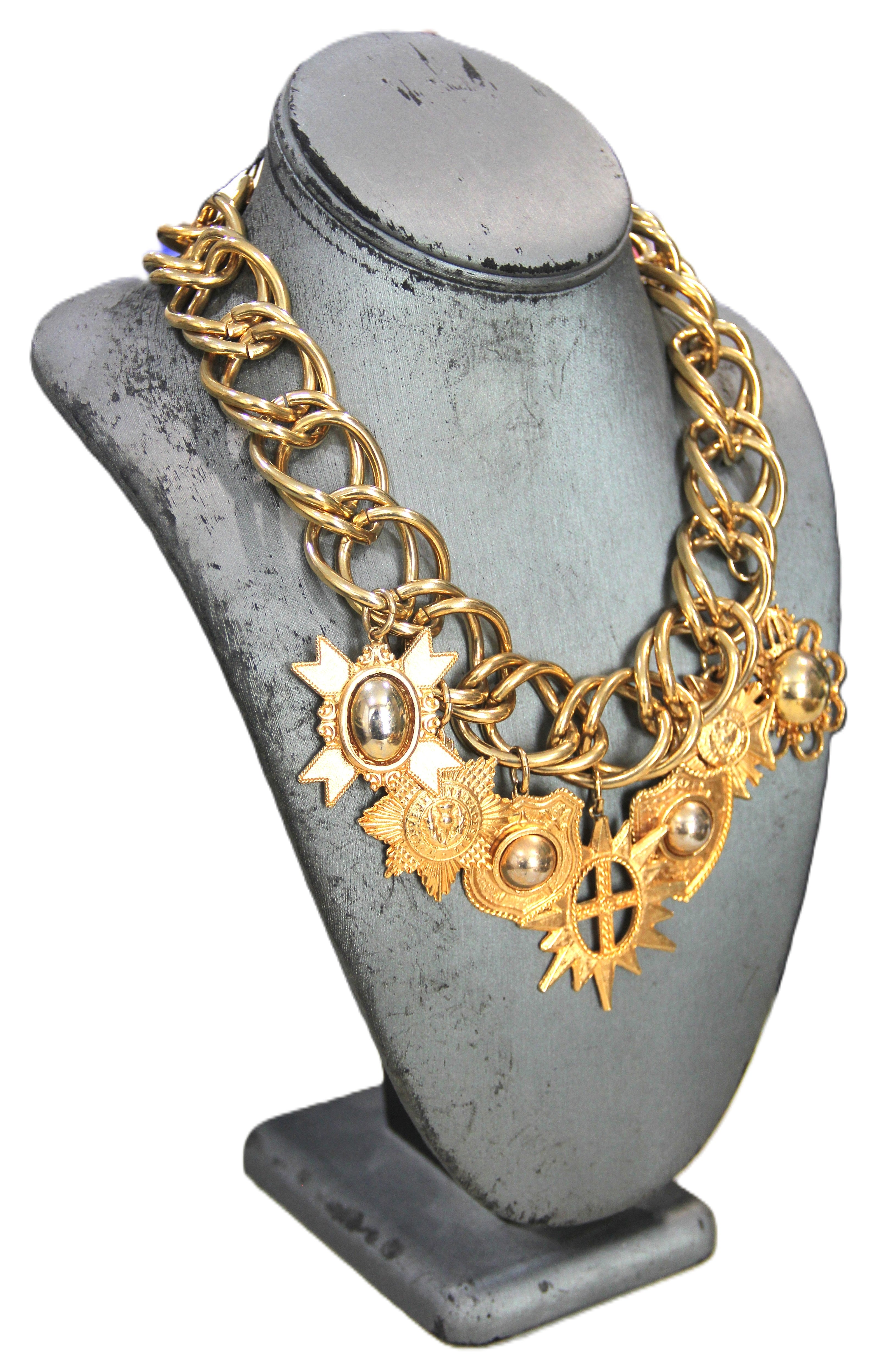 GRAZIANO DEAD STOCK GOLD CHARM STATEMENT NECKLACE & BRACELET SET