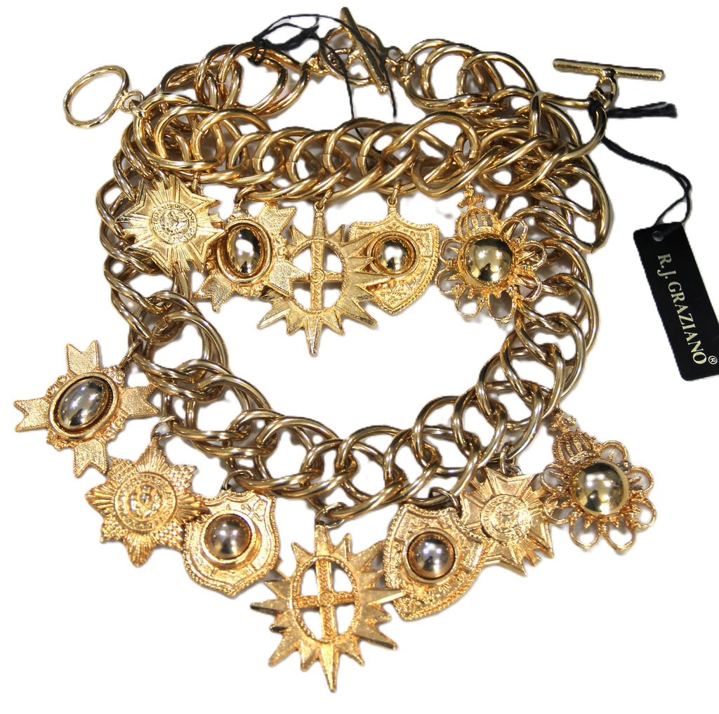 GRAZIANO DEAD STOCK GOLD CHARM STATEMENT NECKLACE & BRACELET SET