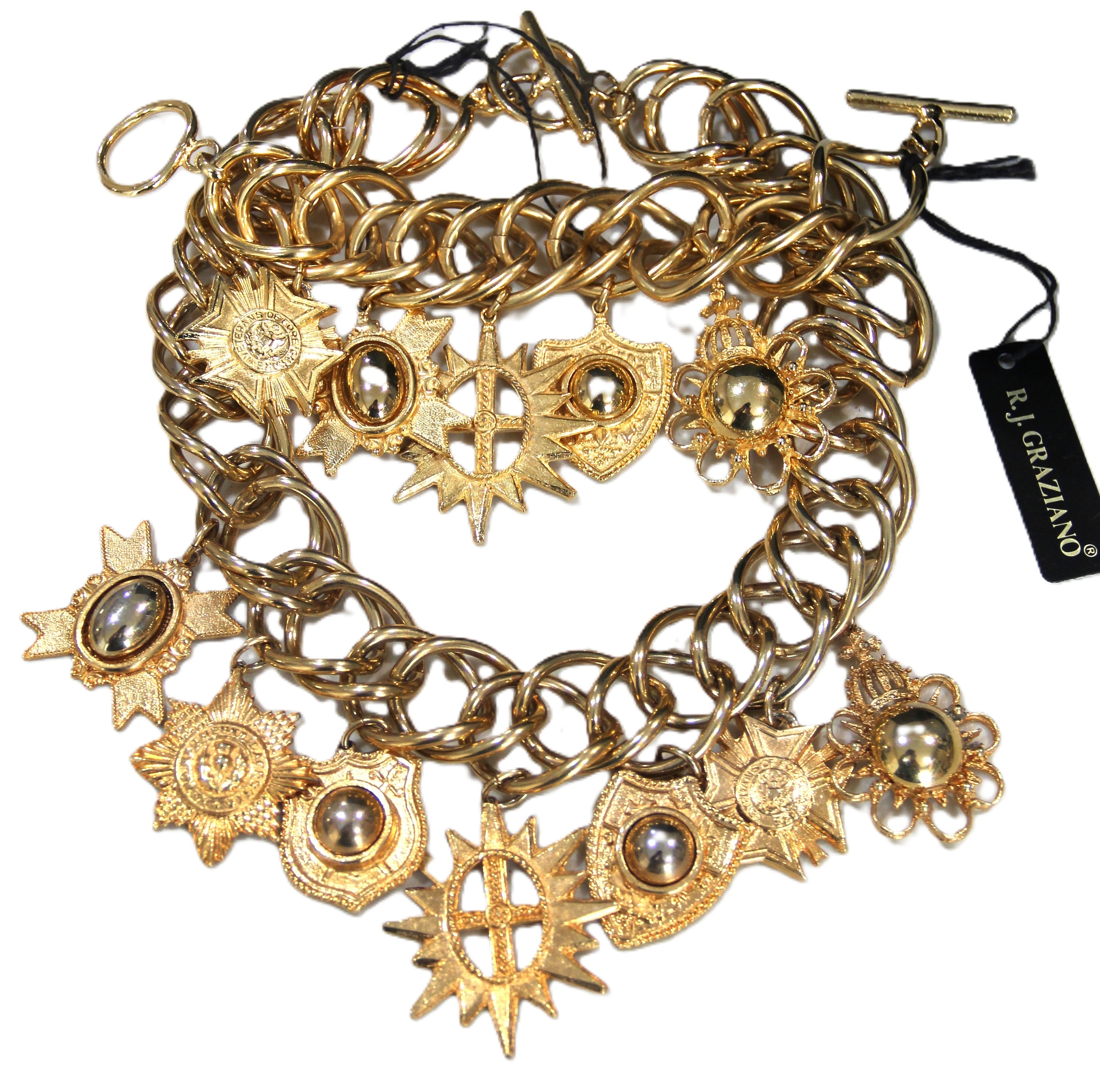 GRAZIANO DEAD STOCK GOLD CHARM STATEMENT NECKLACE & BRACELET SET